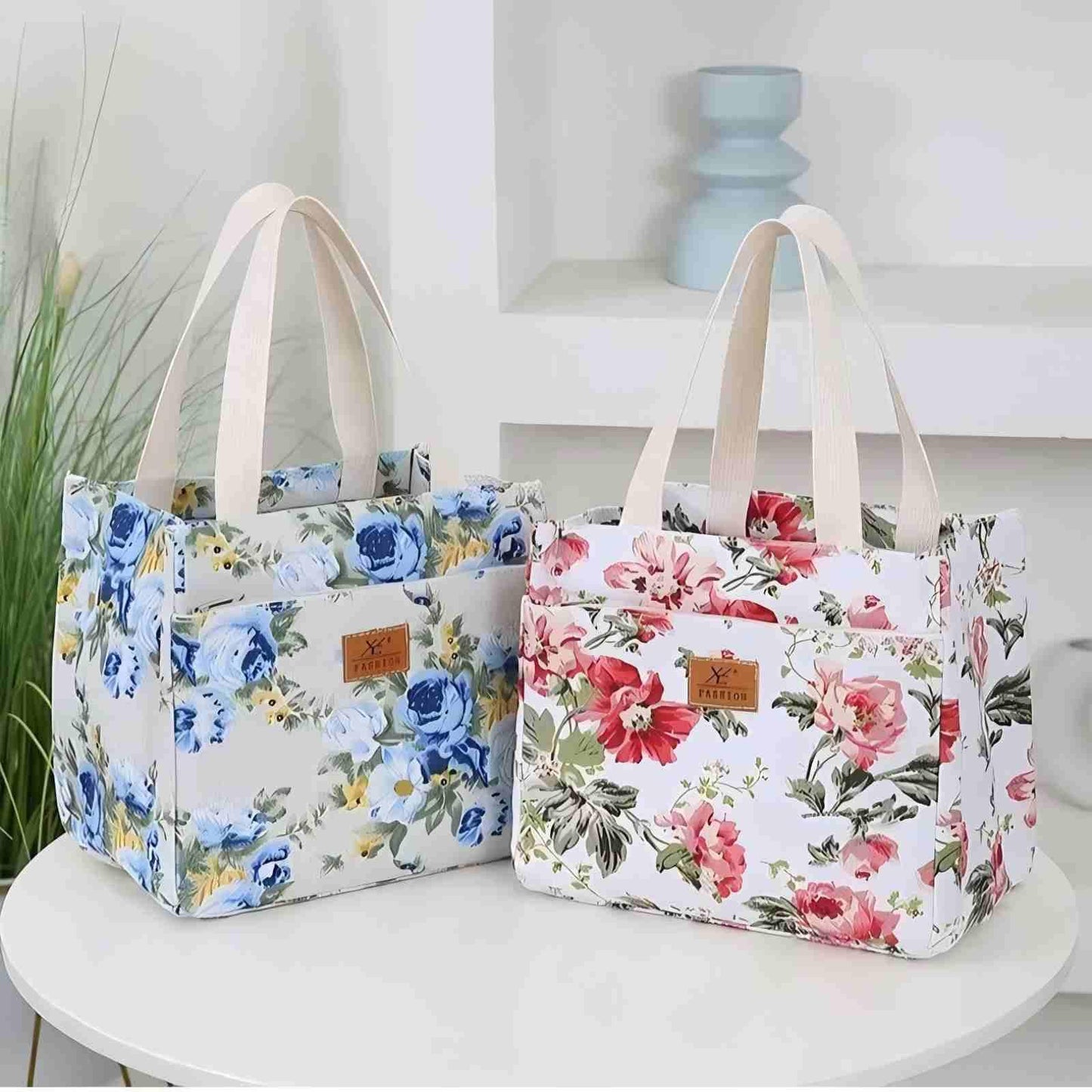 OIMEI Insulated Lunch Bag for Women Men, Reusable Waterproof Cooler Tote with Zipper, Lightweight Lunch Box for Work, Office, Picnic, Travel, Daily Use – Blue Floral