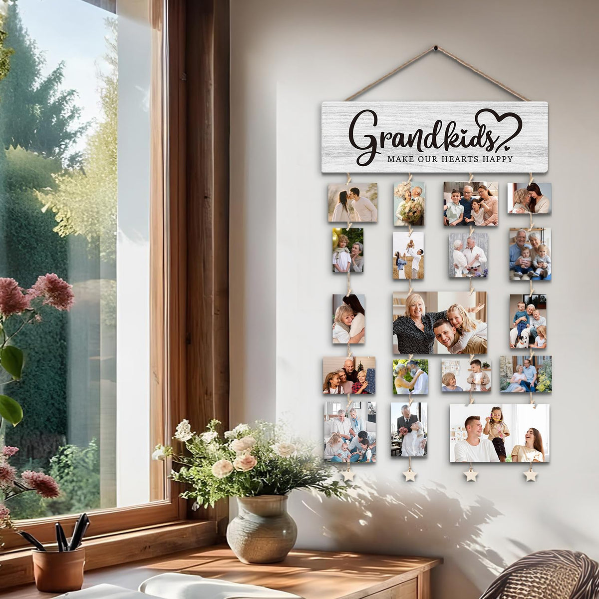 SJDFCSA Gifts for Grandparents, Grandkids Picture Frames Gifts for Grandma Nana Grandmother from Granddaughter Grandson, Grandkids Make our Hearts Happy Photo Collage Frame for Wall Decor