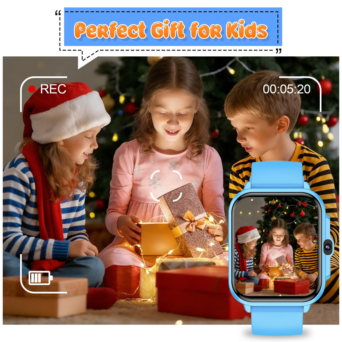 Kids Smart Watch Boys and Girls, Smartwatch with Alarm Clock, Camera, Games, Music, SOS, 24/7 Health Monitor, 100+ Sports Modes, IP68 Waterproof, Children Watches Birthday Gift for Kid Ages 4-12