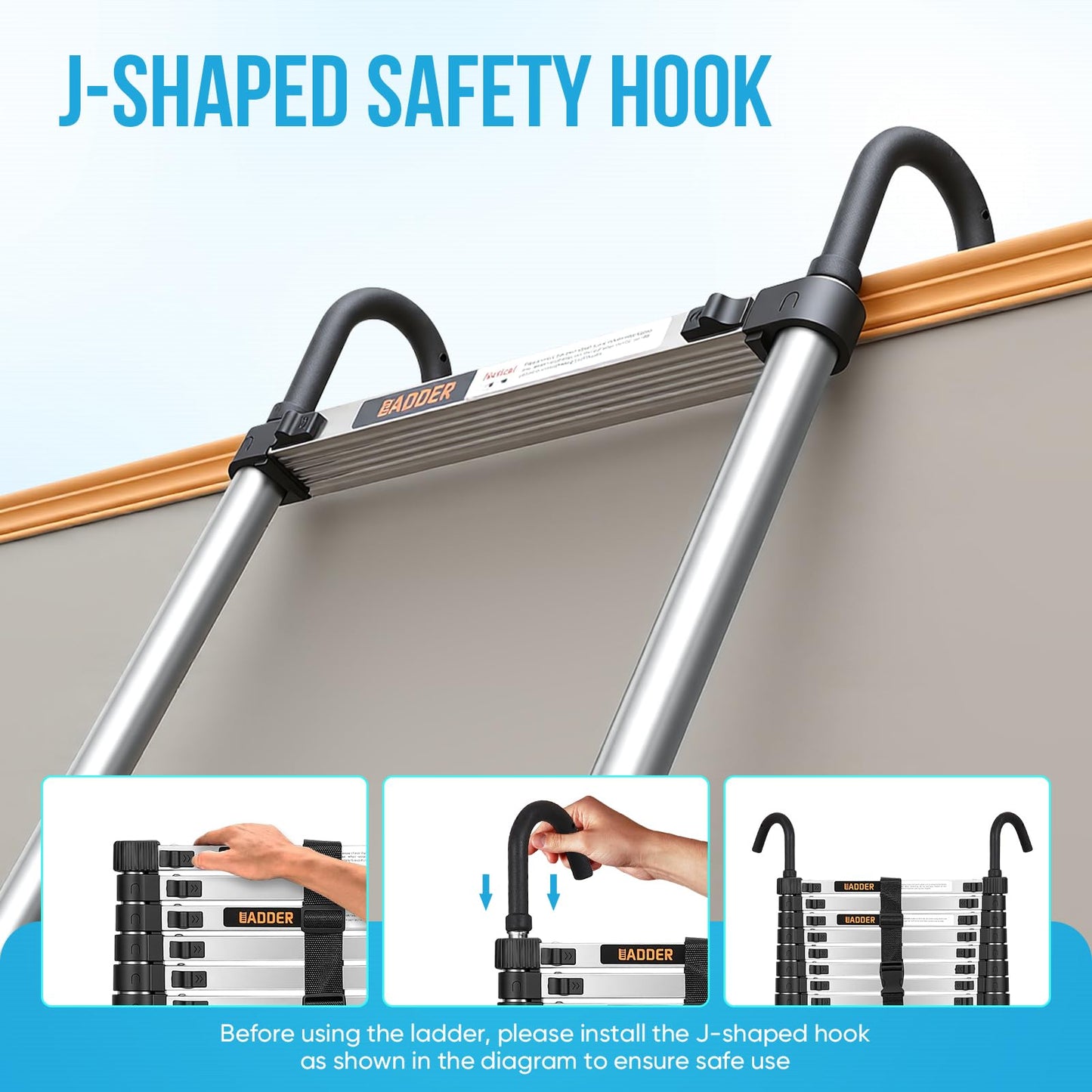 Telescoping Ladder,12.5 FT Extension Ladder w/Hooks, Stabilizers,Wheels, Heavy Duty 330lbs Max Capacity, Collapsible Folding Ladder for Rv,Roof,Outdoor