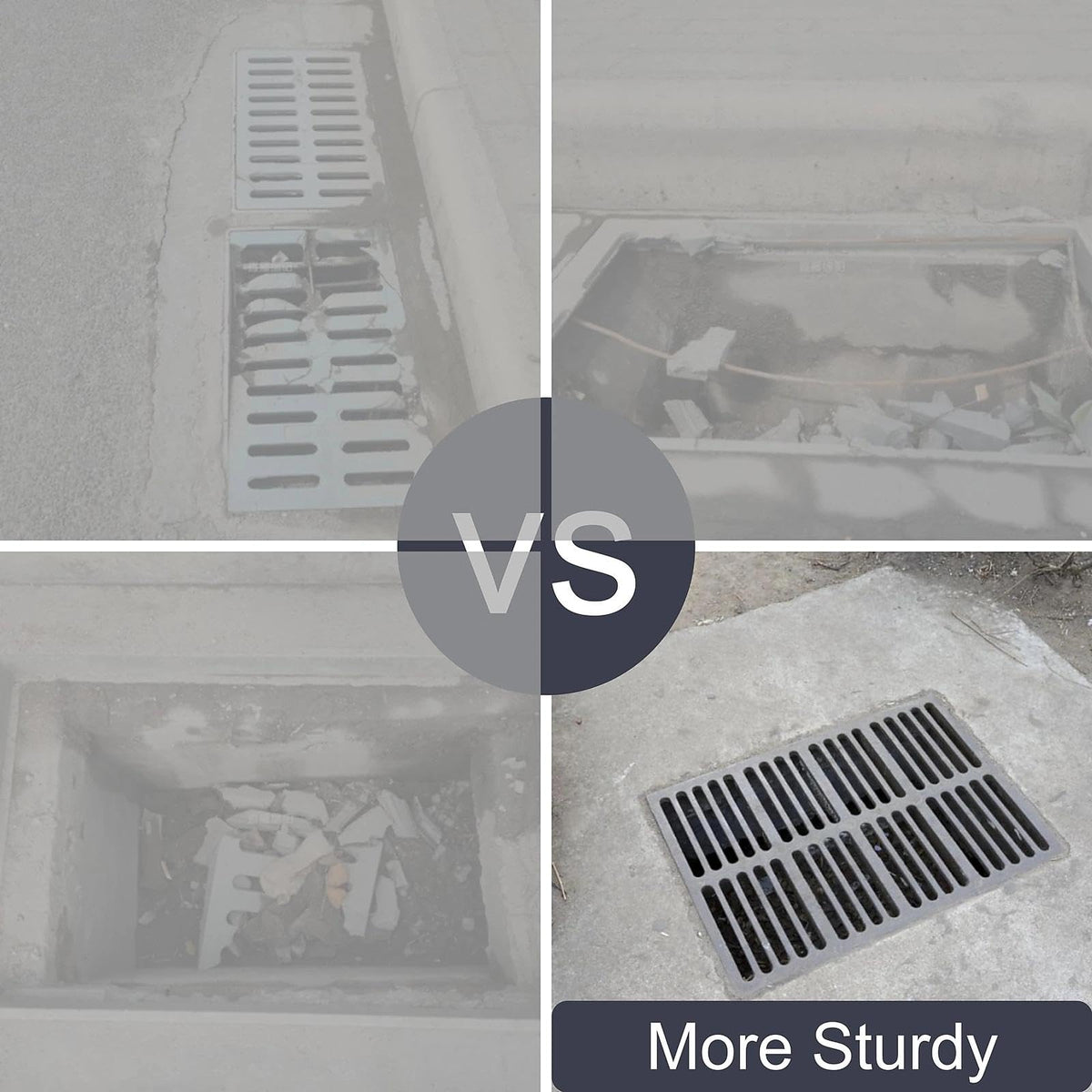 MASSLUNT Cast Iron Drain Grate, 28x28 Outdoor Drain Cover, B Class Sewer Grate, Durable Heavy Duty Channel Grate, Black Square Drainage Grate for Driveway, Concrete, Yard, Garage (27.6x27.6)