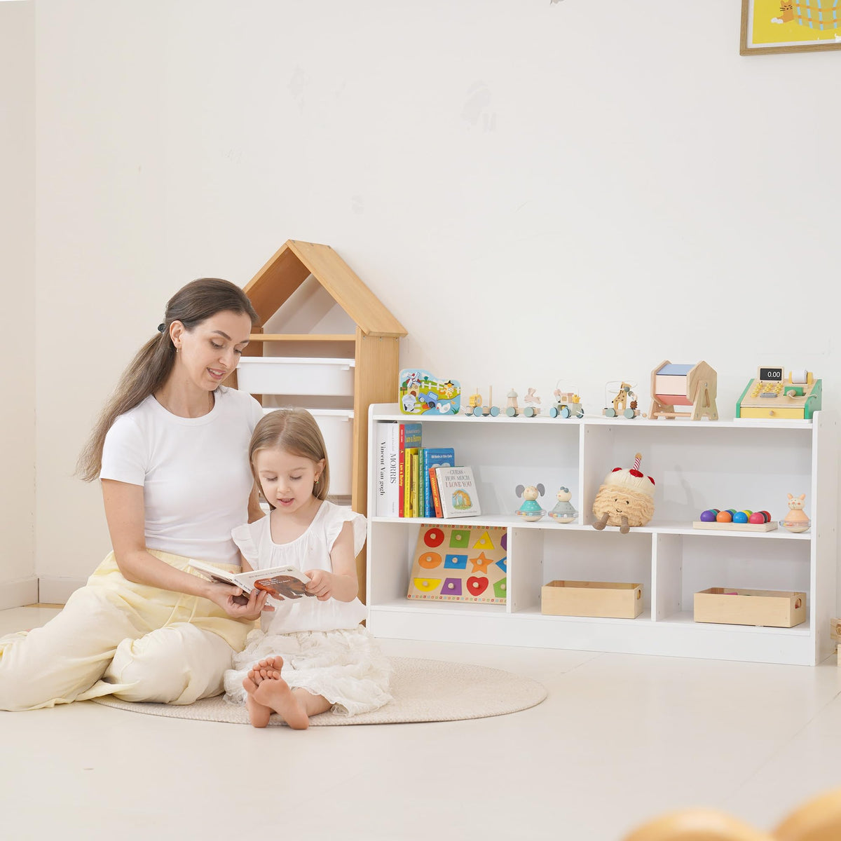 Leeshyah 5-Section Wooden Toy Shelf for Kids, Montessori Shelf Storage with Open Shelving & Customizable Layout | Safe, Sturdy Design for Kids Room, Classroom & Playroom White