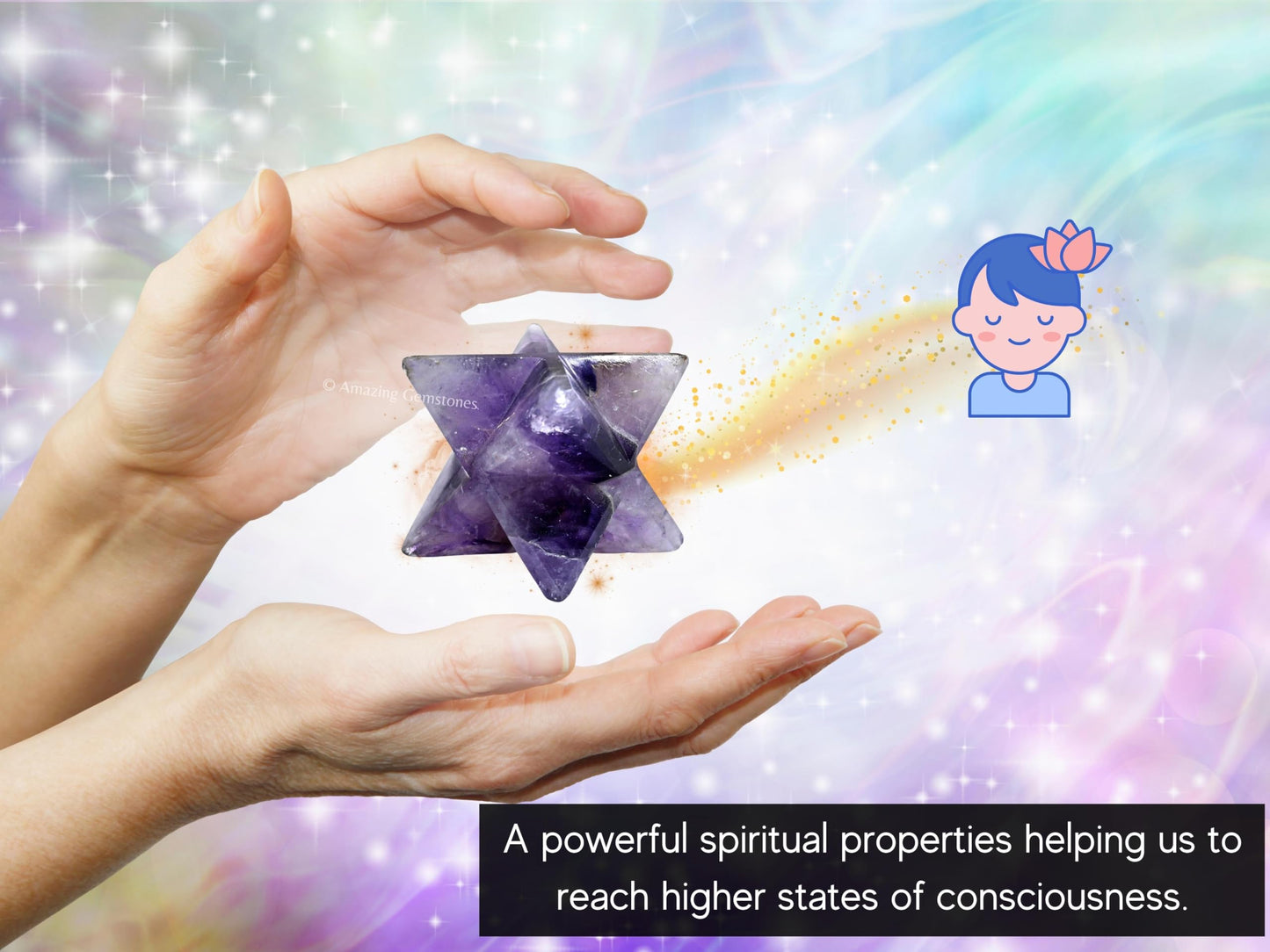 Amazing Gemstone Amethyst Merkaba Crystal - 2 Inches Metaphysical Merkaba Star for Meditation - Energetic Tetrahedron Crystal and Healing Stones for Spiritual Growth and Healing (45-55mm)
