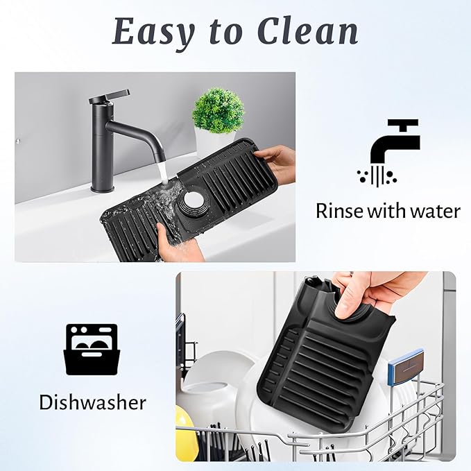PoYang 14.6 inch Faucet Mat for Kitchen Sink Splash Guard, 7° Slope Silicone