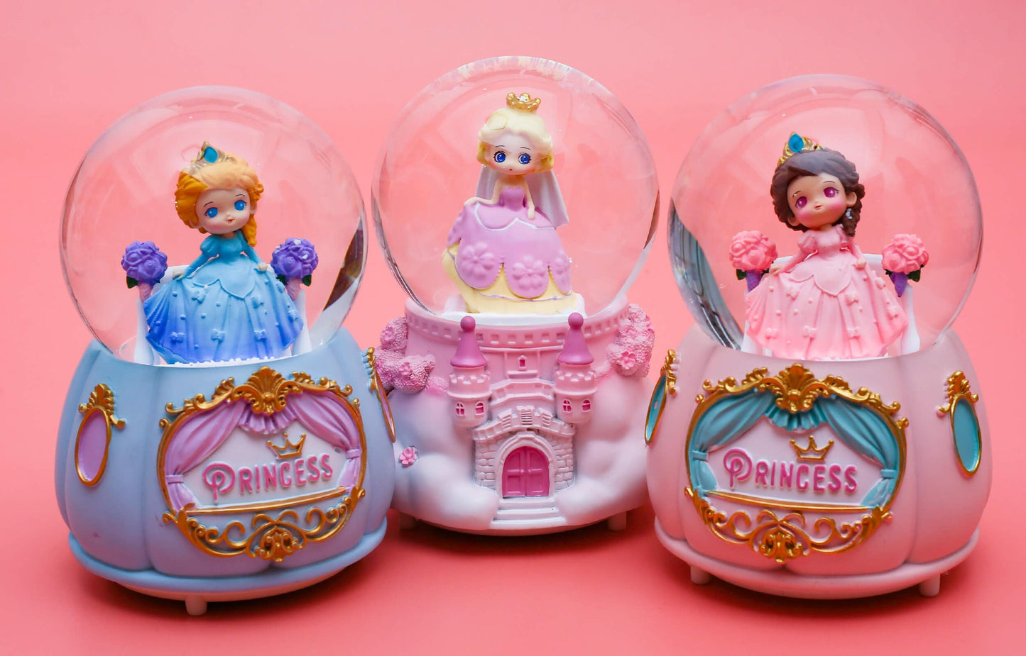 A.F.N.A.L Snow Globe with Light for Christmas & Birthday Gift, 80mm Crystal Musical Glitter Glass Water Ball Decoration, Princess - Blue Snowglobe, 3.5" x 3.5" x 5"
