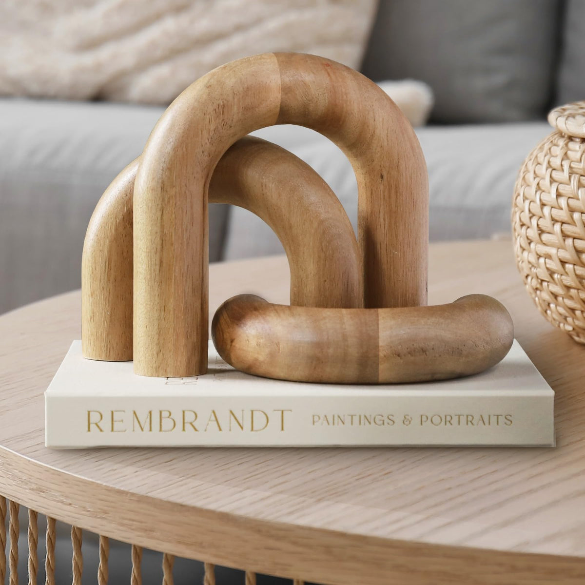 Wooden Arch Decor Set of 3, Acacia Wood Modern Decorative Home Objects