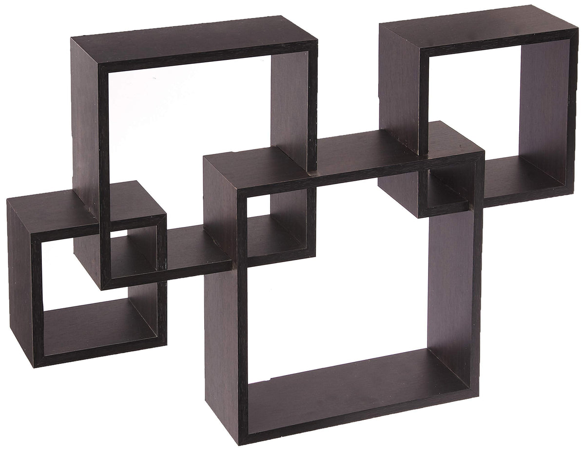 Greenco 4 Cube Intersecting, Easy-to-Assemble Floating Wall Mount Shelves for Bedrooms and Living Rooms - Walls Shelving for Living Room - Wall Mounted Shelves - Espresso Finish
