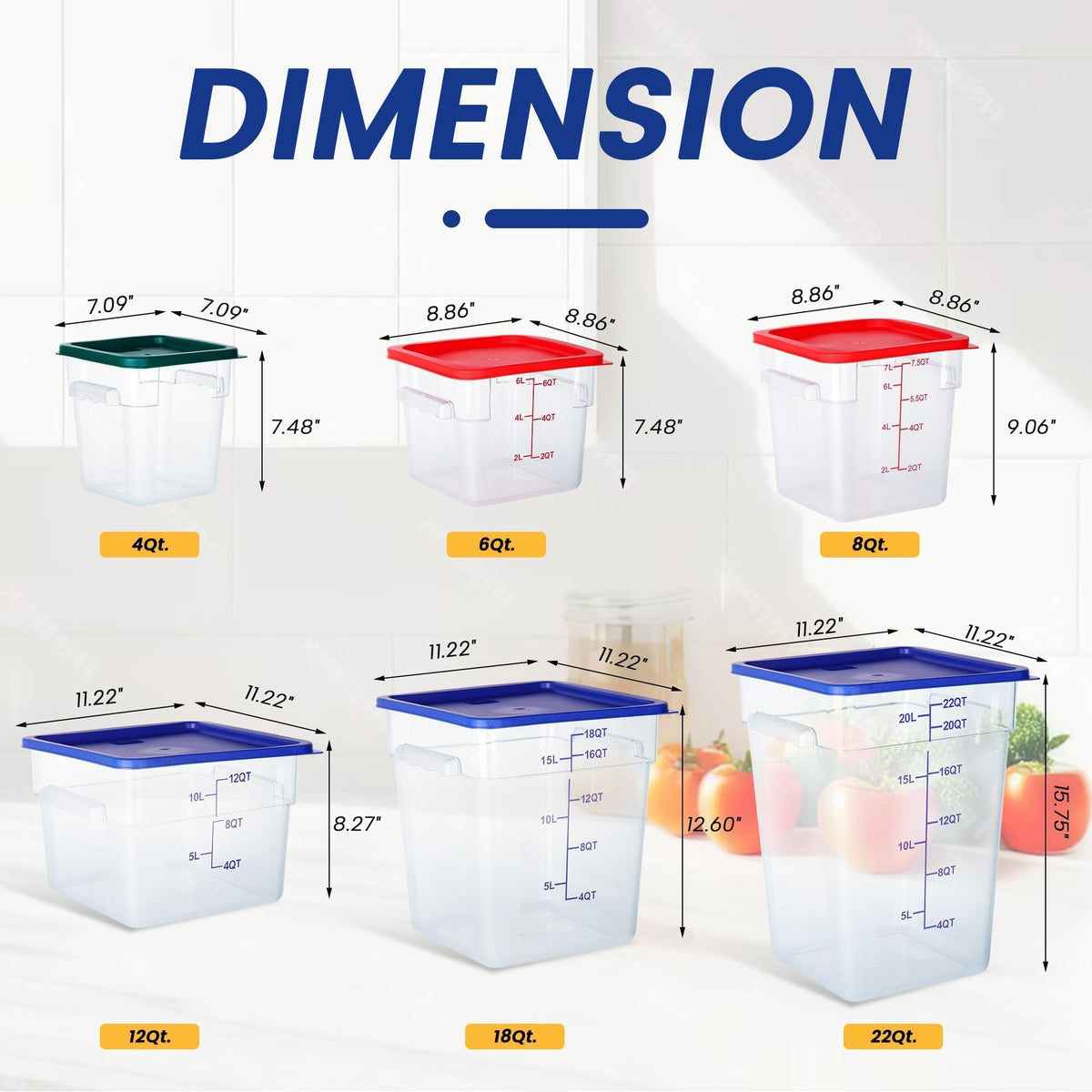 FSUON 4 Pack Clear Food Storage Containers with Lids and Handles Polycarbonate Square Commercial Food Containers, NSF (18Qt)