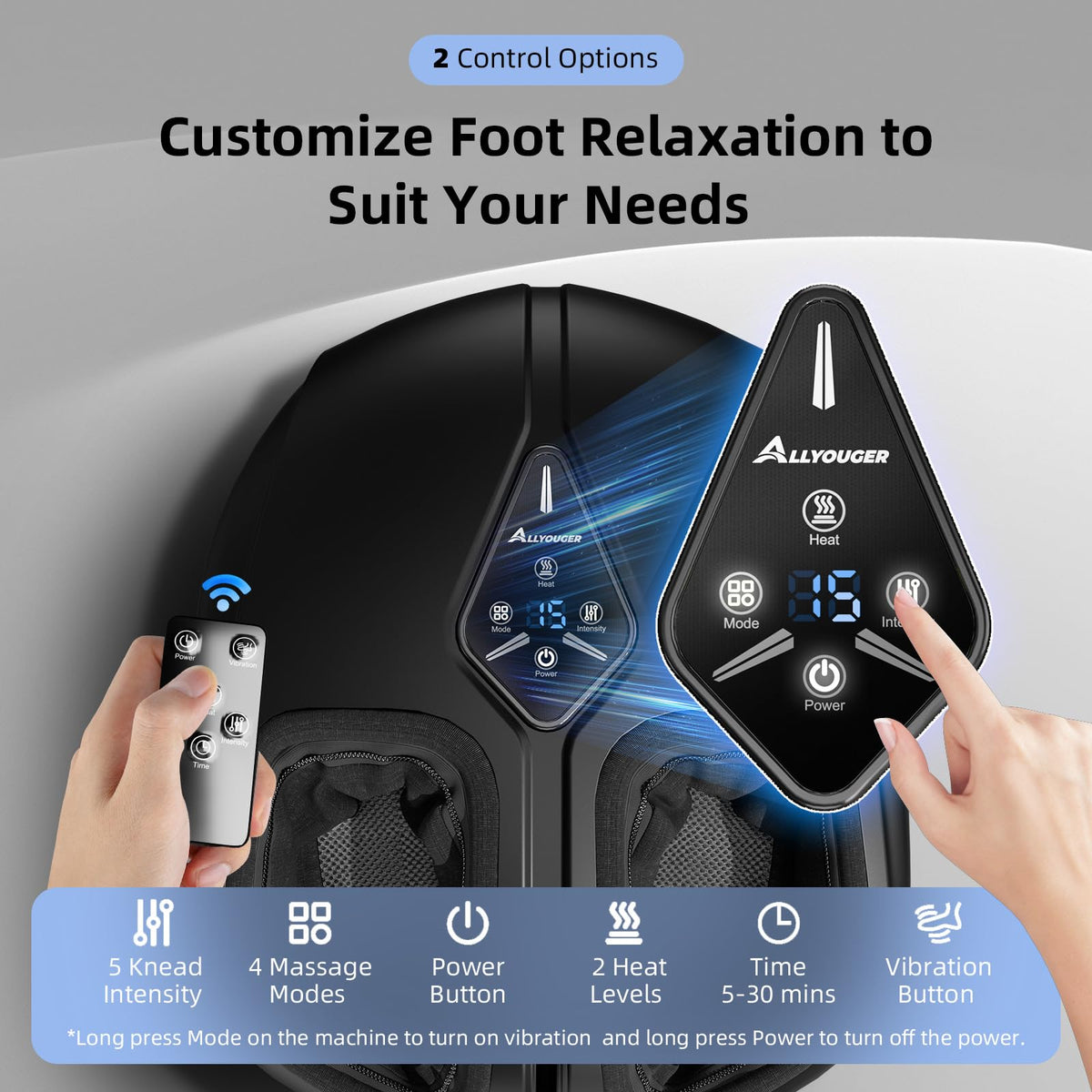 ALLYOUGER Shiatsu Foot Massager with Heat,Vibration,Air Compression and Deep Kneading for Plantar Fasciitis, Neuropathy,Improve Foot Wellness,FSA/HSA Eligible,Gifts for Women & Men(Black)