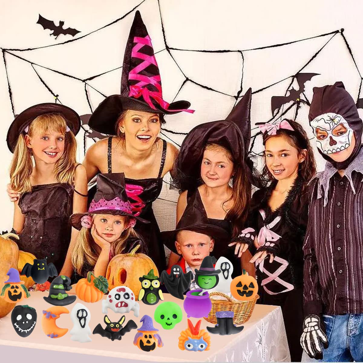 36Pcs Halloween Kawaii Squishies Treasure Box Mini Mochi Squishy Squeeze Toys Stress Reliever Anxiety Packs for Kids Halloween Party Favors (Halloween)
