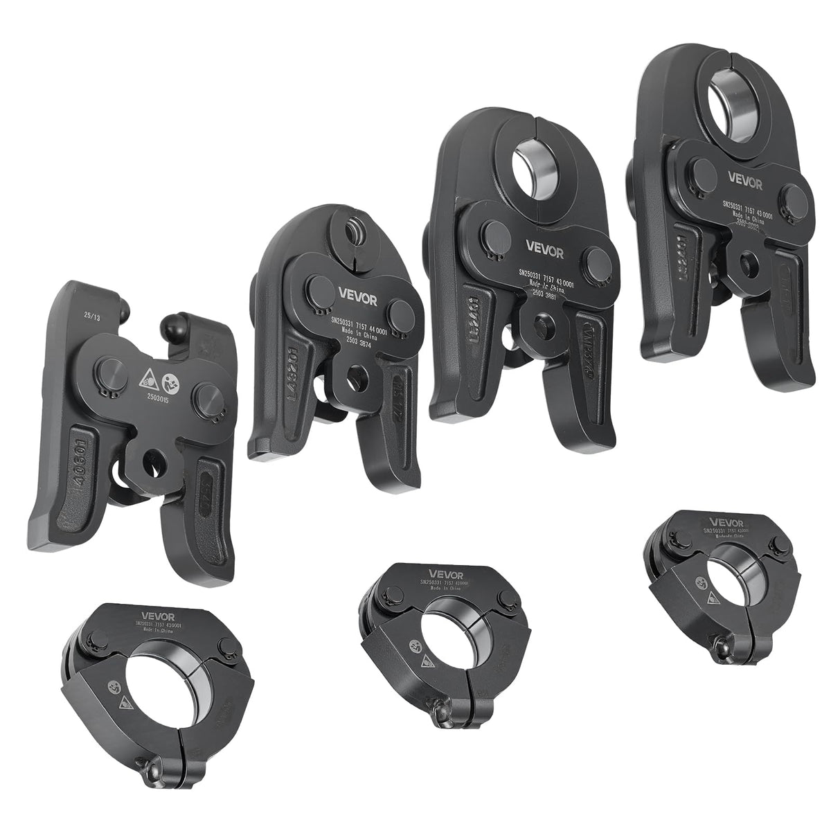 VEVOR 7PCS VMP Pressing Kit 1/2" to 2" - 3PCS Press Jaws, 3PCS Press Rings, 1PCS Actuator - Compatible with Megapress Carbon Steel Pipes, Work with 32KN Standard Press Tools - with Case