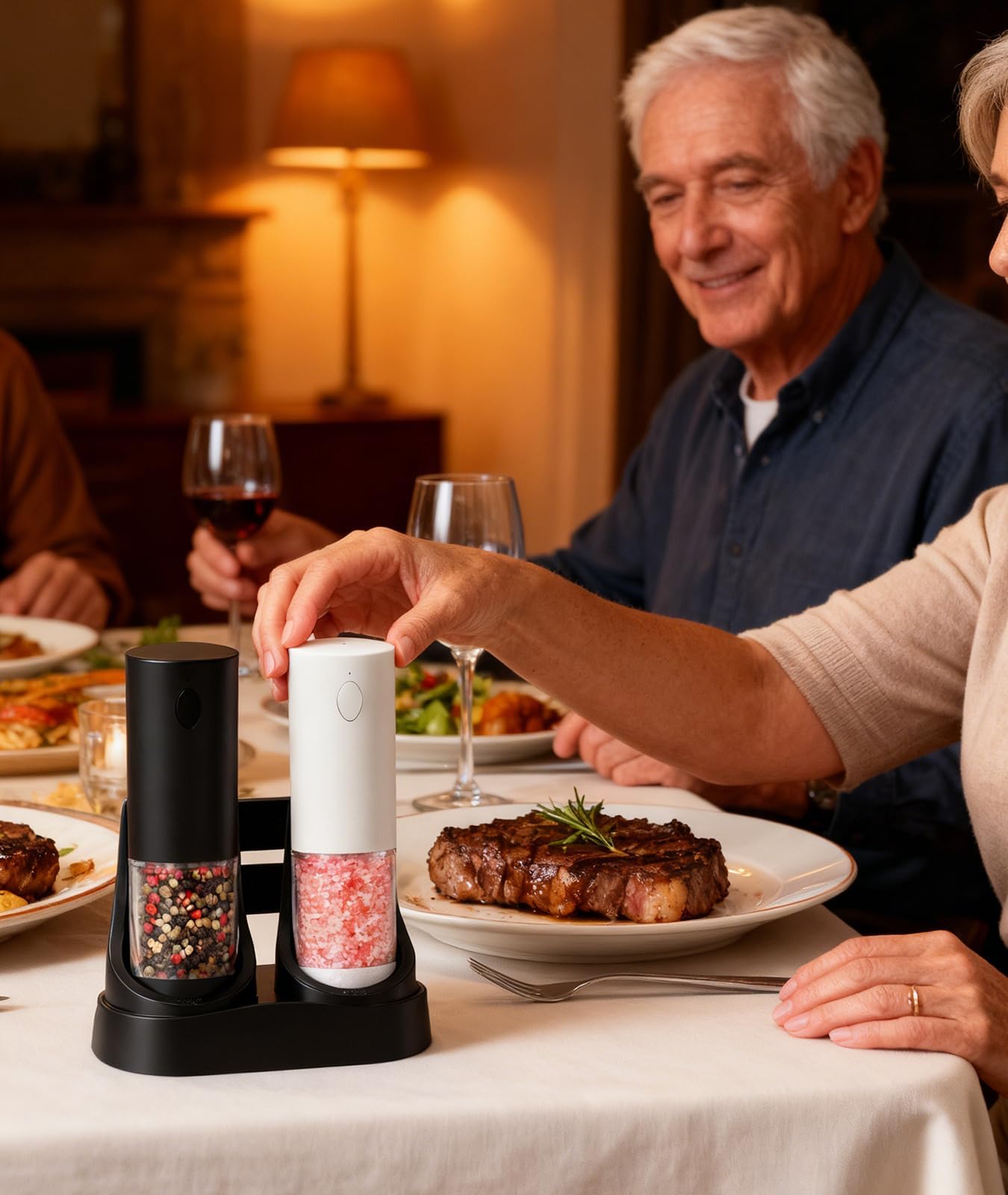 Irosiy Electric Salt and Pepper Grinder Set - Kitchen Appliances, Adjustable Coarseness, LED Light, Stainless Steel & Glass Body - Spice Mill for Birthday Gifts for Women