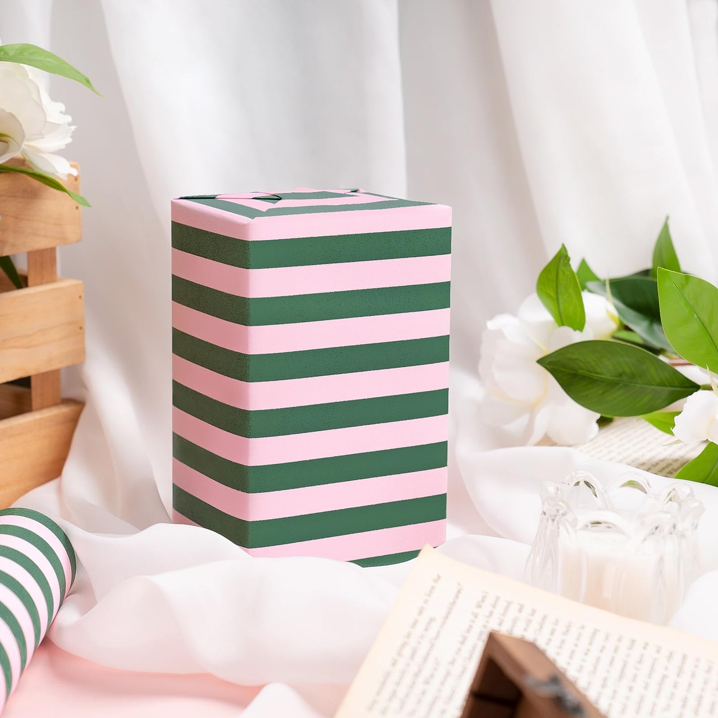 WRAPAHOLIC 30 Inch Kraft Wrapping Paper - 30 Inch x 33 Feet - Green and Pink Stripe Wrapping Paper for Christmas, Birthday, Wedding, Baby Shower