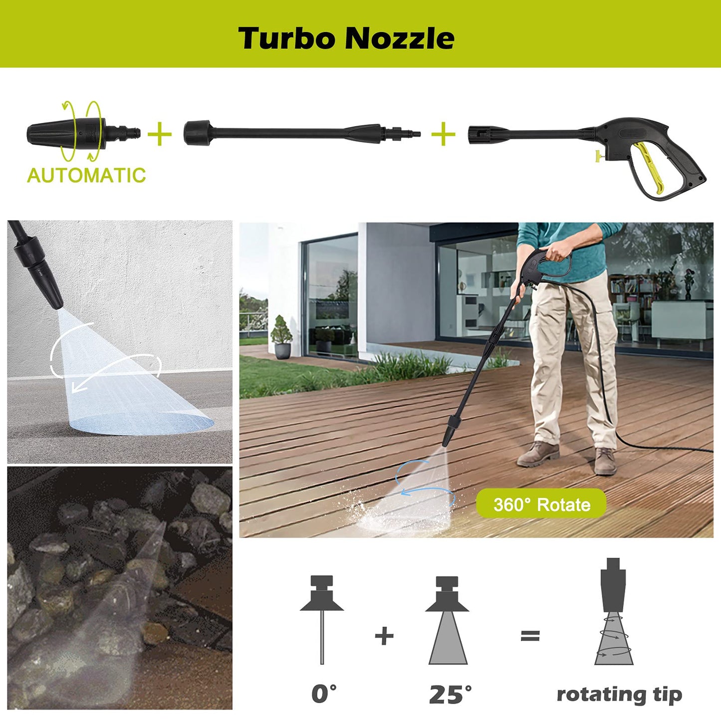 Stream Pressure Washer, 1650W 135Bar 420L/H Portable Pressure Washer Jet Washer with Patio Cleaner, Power Pressure Washers with Snow Foam Water Tank Adjustable Nozzle for patio and Car
