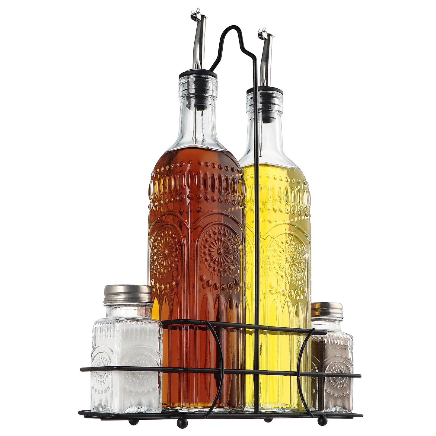 MDLUU Glass Oil and Vinegar Cruet Set, Salt & Pepper Shakers with Holder