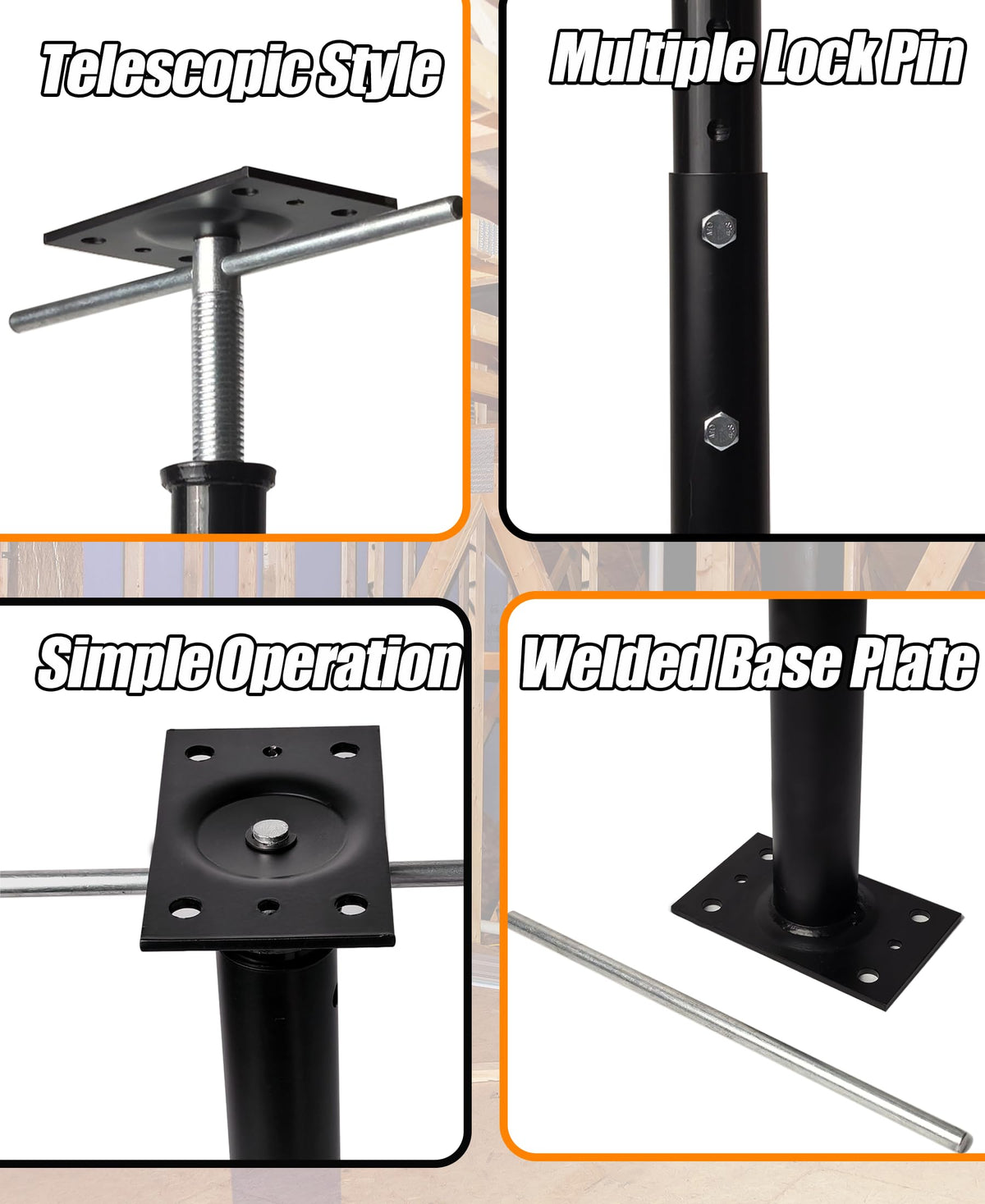 House Floor Jack for Foundation, 48"- 93" Height Range Lifting Shore and Jack Post, Telescoping Jack Basement House Jack Post Pole for Leveling, 18000 lbs Max Load Capacity