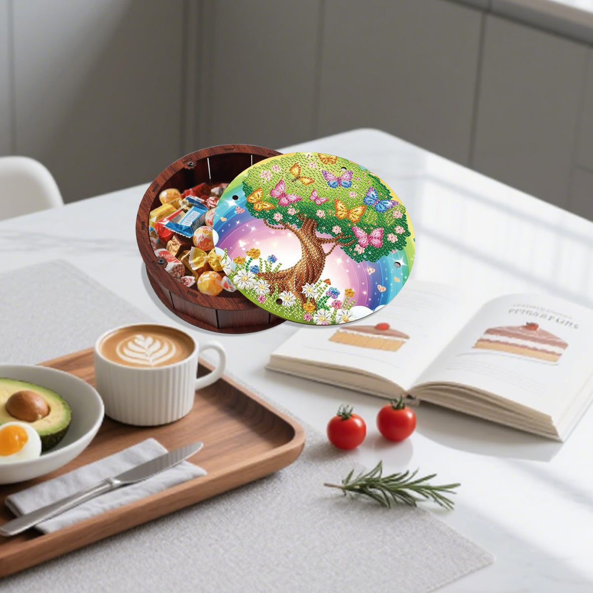 JZHYOAN Butterfly Diamond Art Snack Box with Lid DIY Animal Special Pattern Holder Box Diamond Painting Wood Container Holder Movie Snack Tray Organizer for Home Relaxing Desktop Snack Storage Decor
