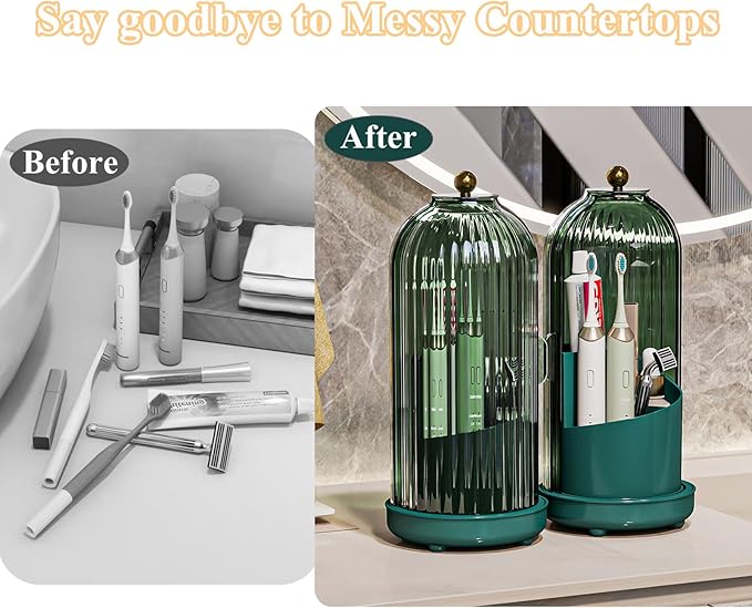 Toothbrush Holders with Cover, Drainage Rotating Electric Toothbrush Organizer