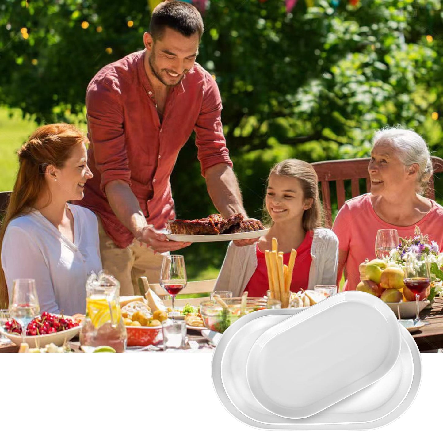 Taeochiy Large Oval Serving Platter Set of 3 (16"/14"/12") - White Ceramic Turkey Platters for Entertaining, Party Serving Tray, Oven Dishwasher Safe