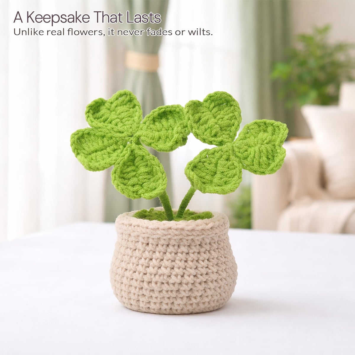 korawove Good Luck Gifts for Mom - Cute St. Patricks Day, Mothers Day, Birthday Gifts for Women, Mother, Mama - Emotional Support Crochet Plants - Handmade Crochet Lucky Clover Pots.