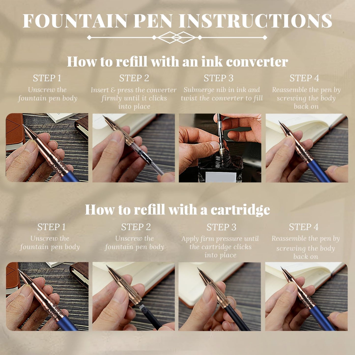 YUNCHUN Refillable Fountain Pen Fine Nib, Fancy Ink Pen with 10 Black & 10 Blue Ink Refills Cartridges, Cool Ink Pens for Writing, Business Metal, Best Gift Set for Men & Women, Blue
