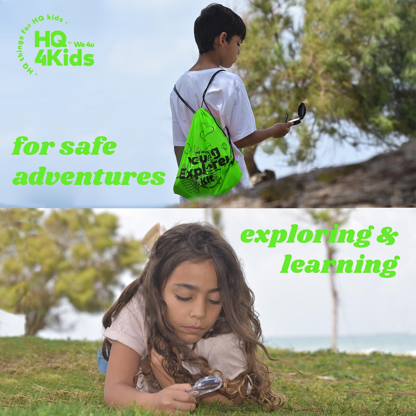 HQ 4KIDS BY: WE 4U - Outdoor Adventure Kit for Kids: Binoculars, Compass, Magnifying Glass & Flashlight. 3-12 Year Old Boys & Girls