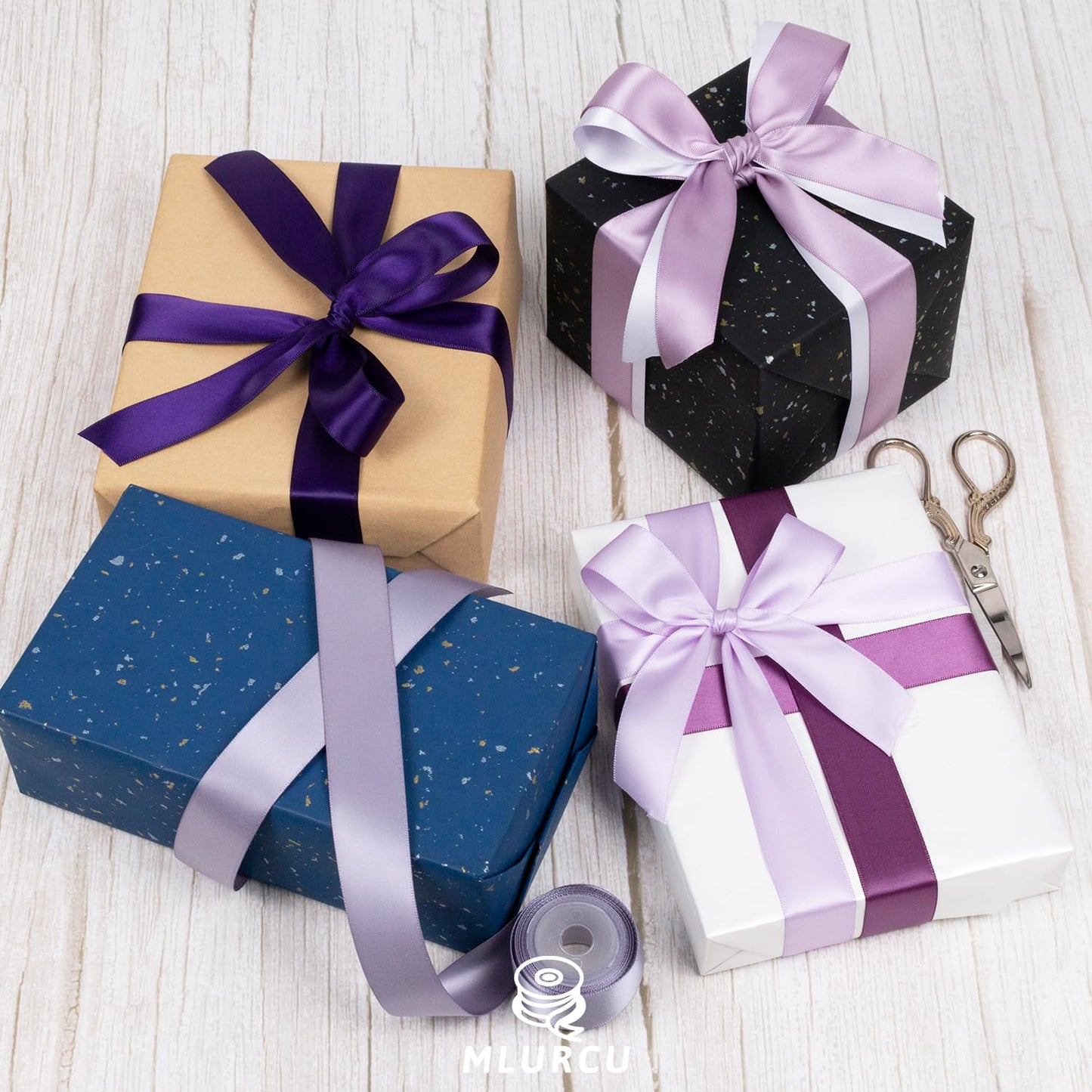 Purple Ribbon 1 Inch Lavender, Lilac, Amethyst, Dark Purple Double Faced Satin Ribbon for Flower Bouquet, Gift Wrapping, Wedding Invitation, Bows, Crafts, Gift Bags - 30Yards