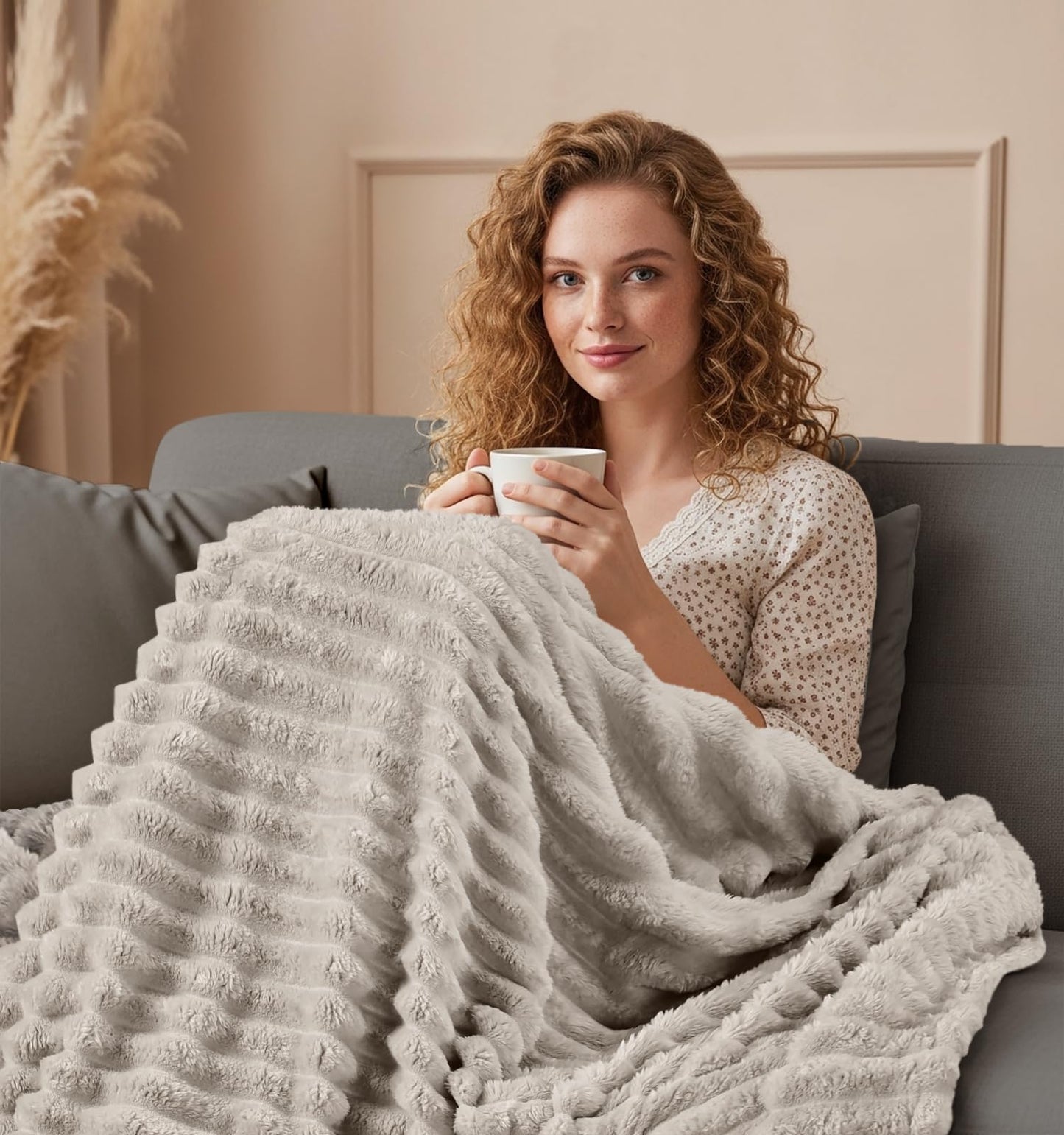 Utopia Bedding Linen Striped Fleece Blanket Throw Size – Fluffy, Warm & Lightweight Ribbed Throw for Bed, Sofa & Chair - Soft Cozy Blanket for Home Décor & Gifting (50x60 Inches)