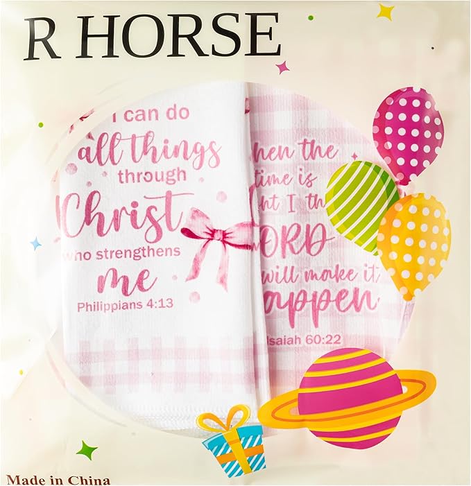 R HORSE Pink Bow Kitchen Dish Towels