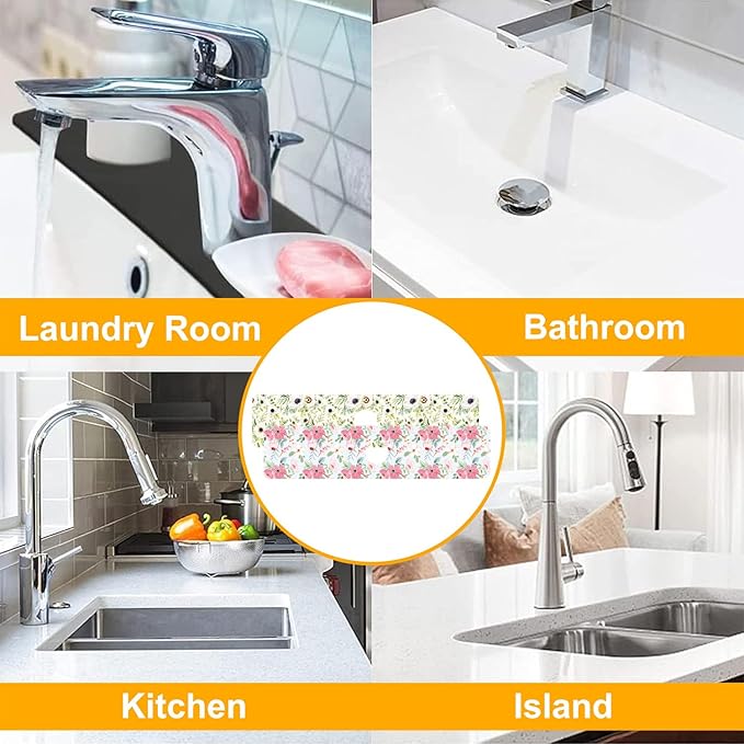 2 Pack Watercolor Floral Sink Faucet Absorbing Mat White Pink Flowers Super