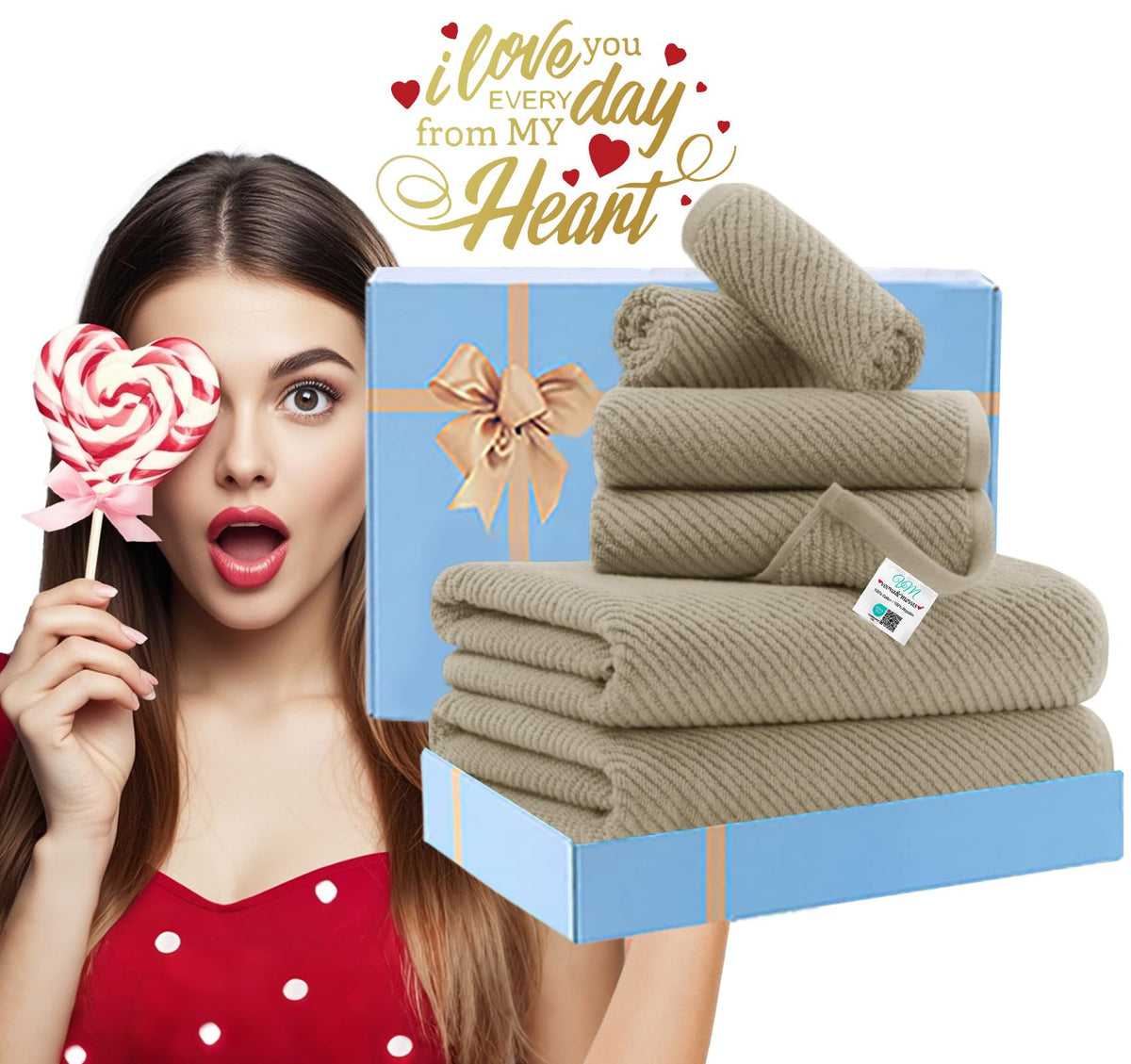 VOOVA & MOVAS Tan Bath Towels - 100% Cotton | Lightweight | Soft | Thick, 2 Bath 30"x56", 2 Hand 18"x28", 2 Washcloths 13"x13", Quick Dry Towels for Showering, Luxury Towel Gift Set, Dark Beige