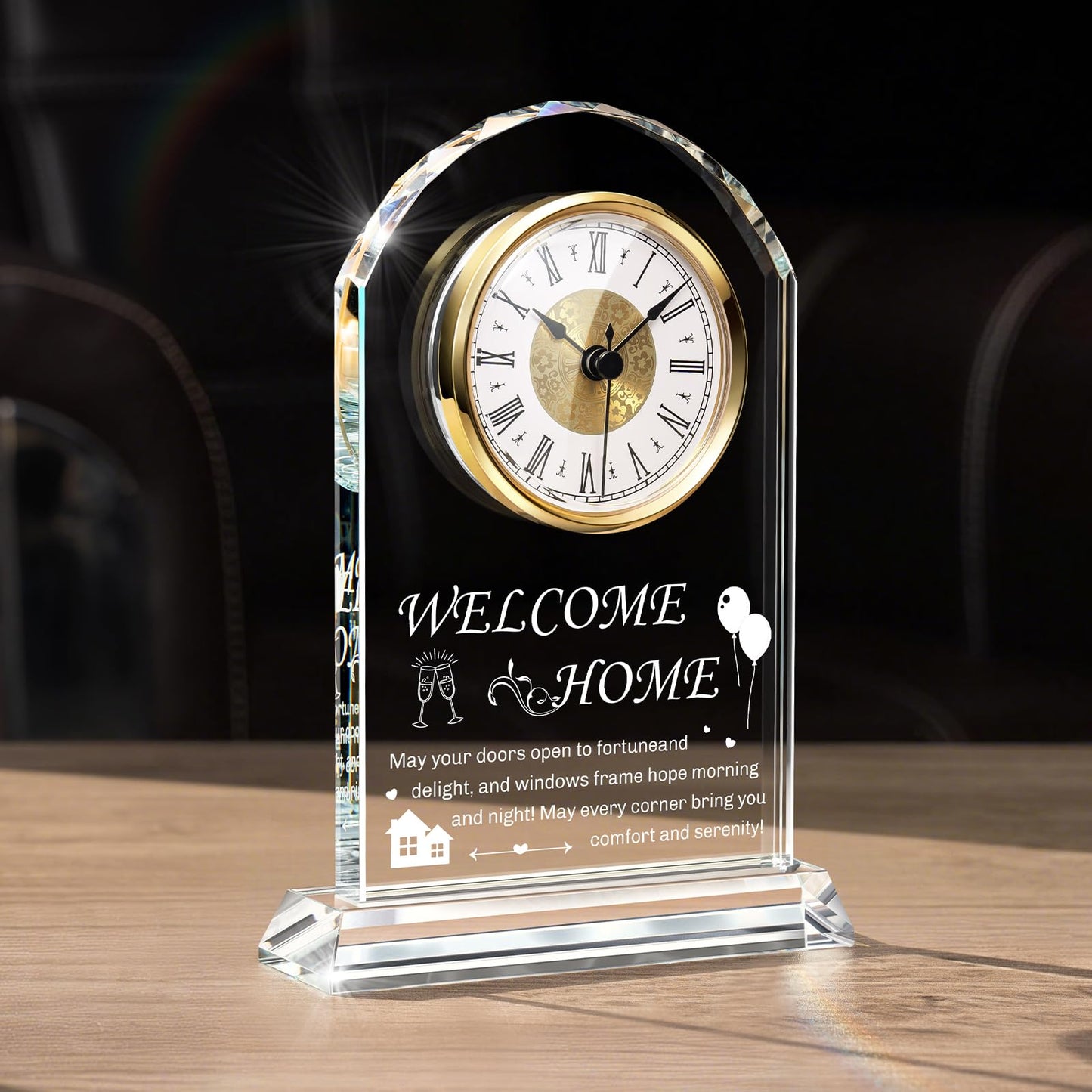 Tempospark House Warming Gifts New Home Decor,Housewarming Gift Ideas for Women Men, Crystal Desk Clock for Family, Friends, Colleagues or Neighbor(Glass Base)