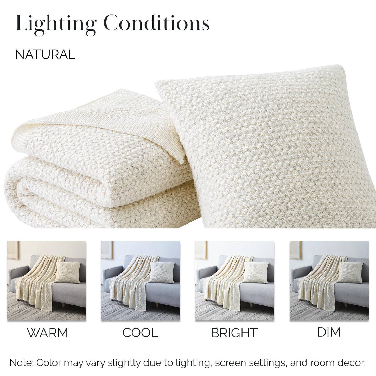 Southshore Fine Living, Inc. Taupe Throw Blanket for Couch or Bed with Matching Decorative Throw Pillow Cover, Acrylic Knit Throw Blanket and Throw Pillow Cover, Taupe