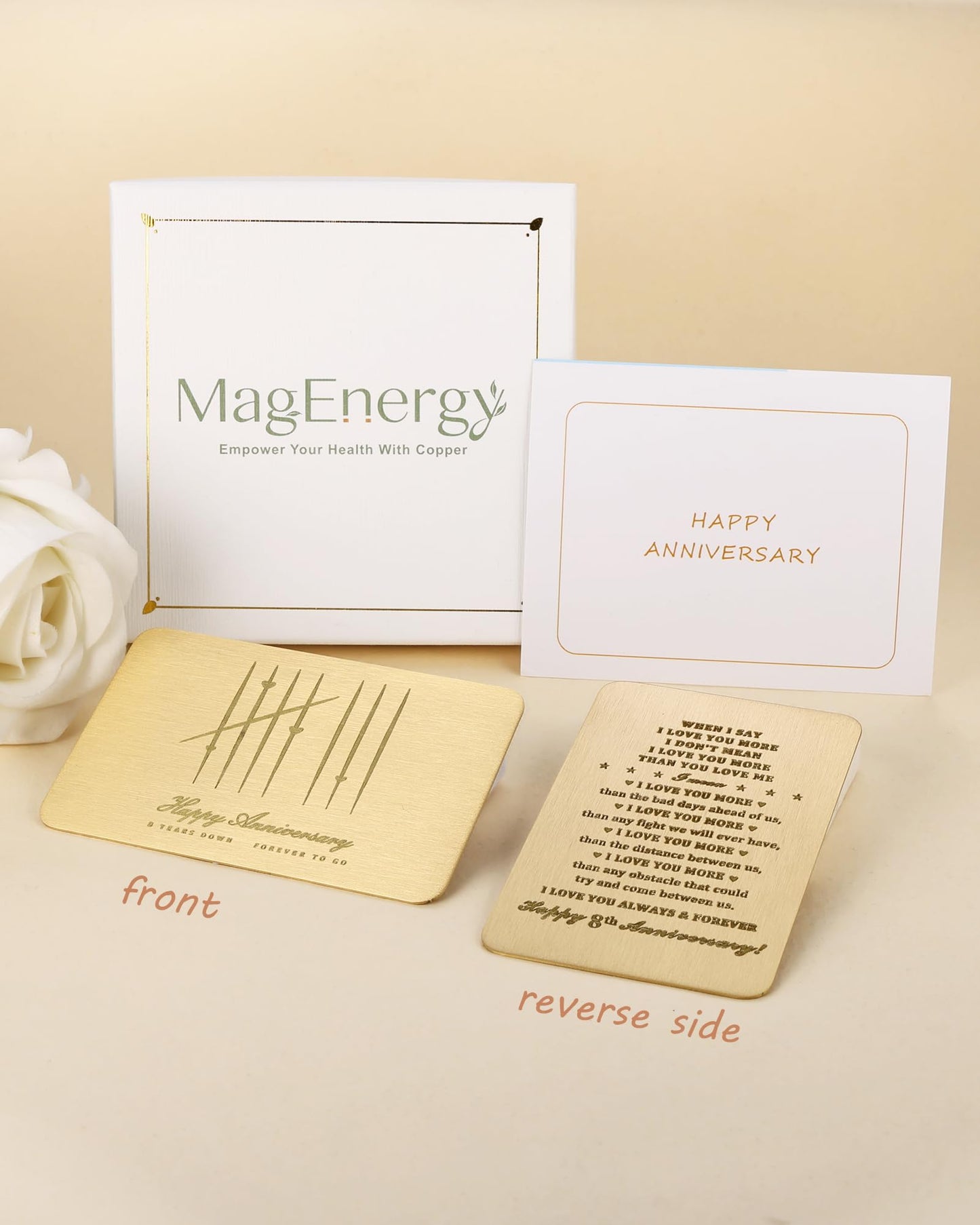 MagEnergy 8 Year Anniversary Card Gifts for Him, Handmade Bronze Love Card for Husband, Romantic 8th Anniversary Card for Wife, 8th Wedding Wallet Card Gift