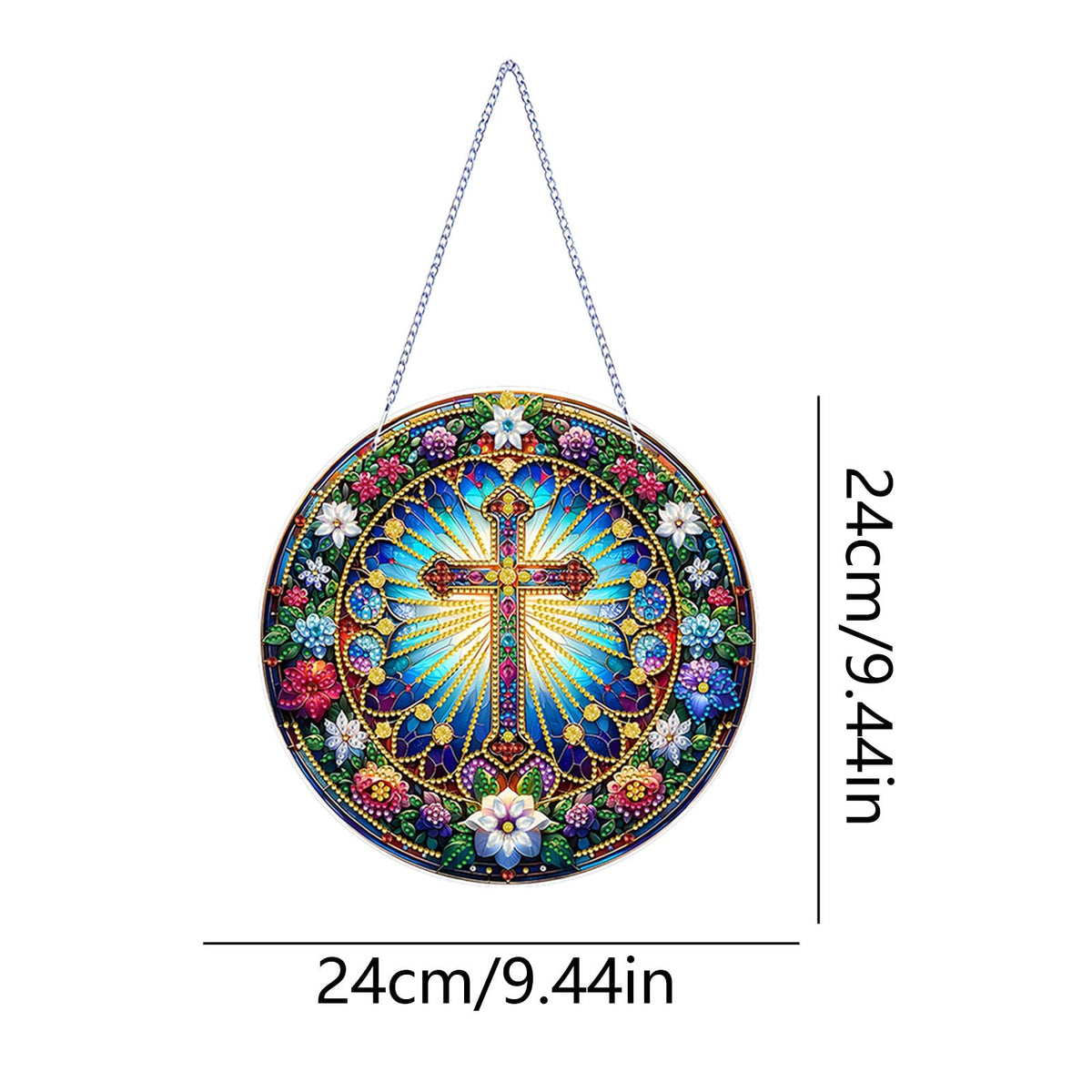 DIY Acrylic Diamond Art Painting Wreath Kits Special Shaped Rhinestone 5D Diamond Art Window Pendants Home Garden Wall Hanging Kits Hanging Ornament (Cross-2)