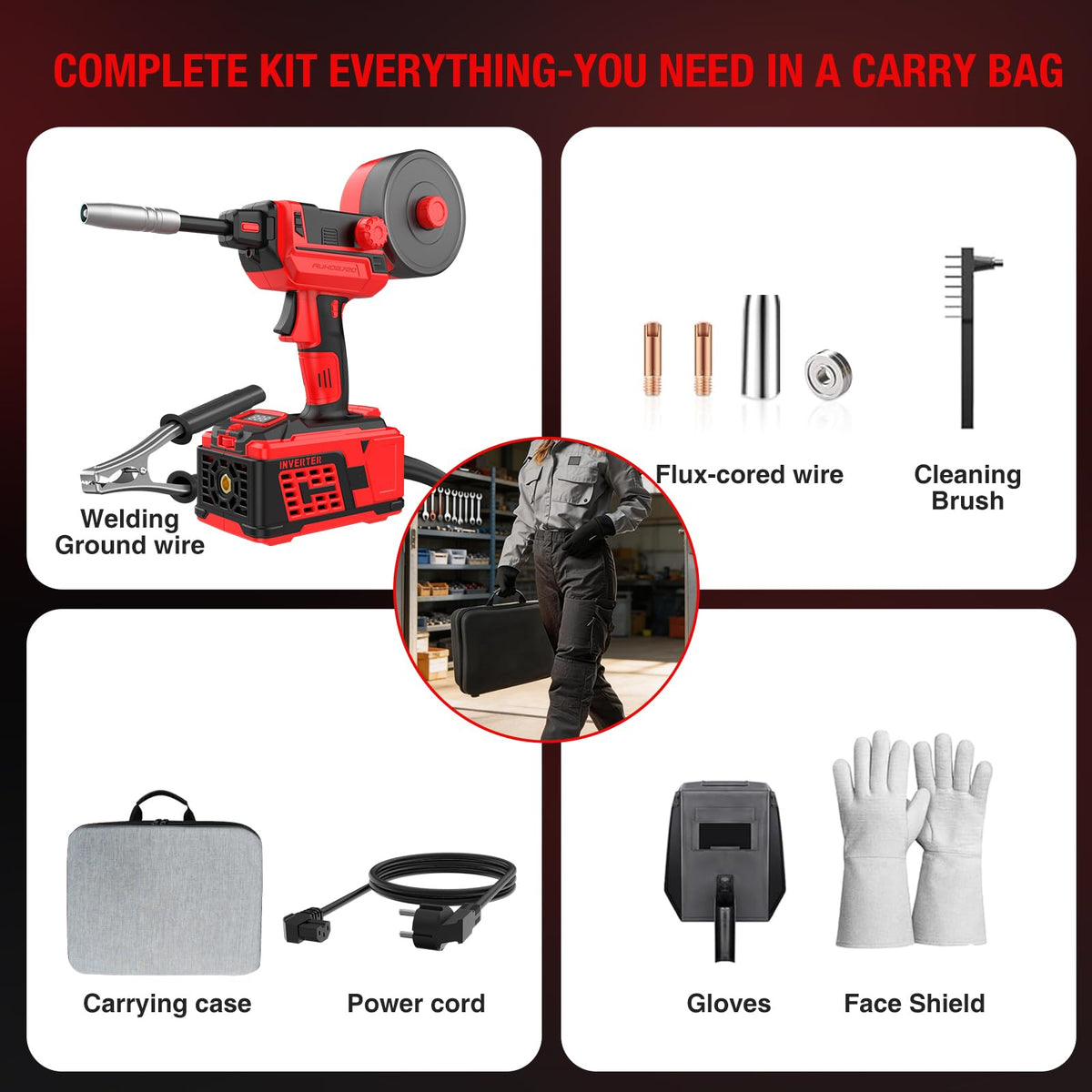 AUHOBJEQ 120A Handheld MIG Welder 110V, 2026 Upgraded Flux Core Wire Feed Welding Machine – Portable Gasless Inverter with 360° Swivel MIG Torch & Welding Mask for DIY Auto Repair Home Use