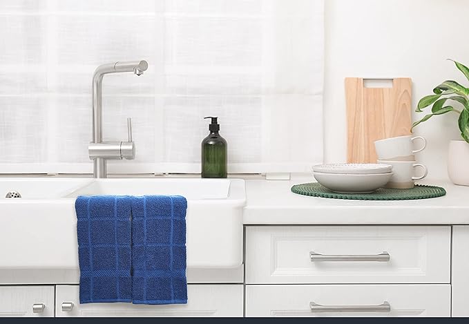 100% Cotton Terry Dish Towels for Kitchen, 4 Pack Plain, 16 x26 Inches