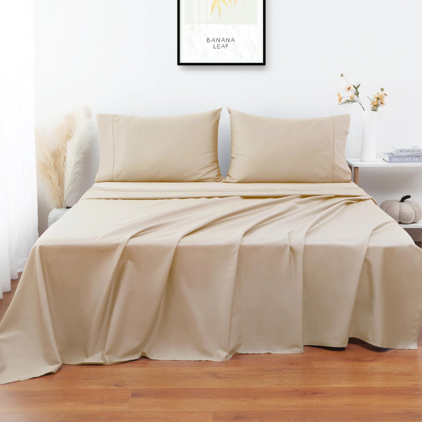 Flat Sheet Only 2 Pack,TwinXL Size 400 Thread Count 100% Egyptian Cotton Flat Sheet - Wrinkle, Fade, Stain Resistant (Beige,TwinXL,2Pack)