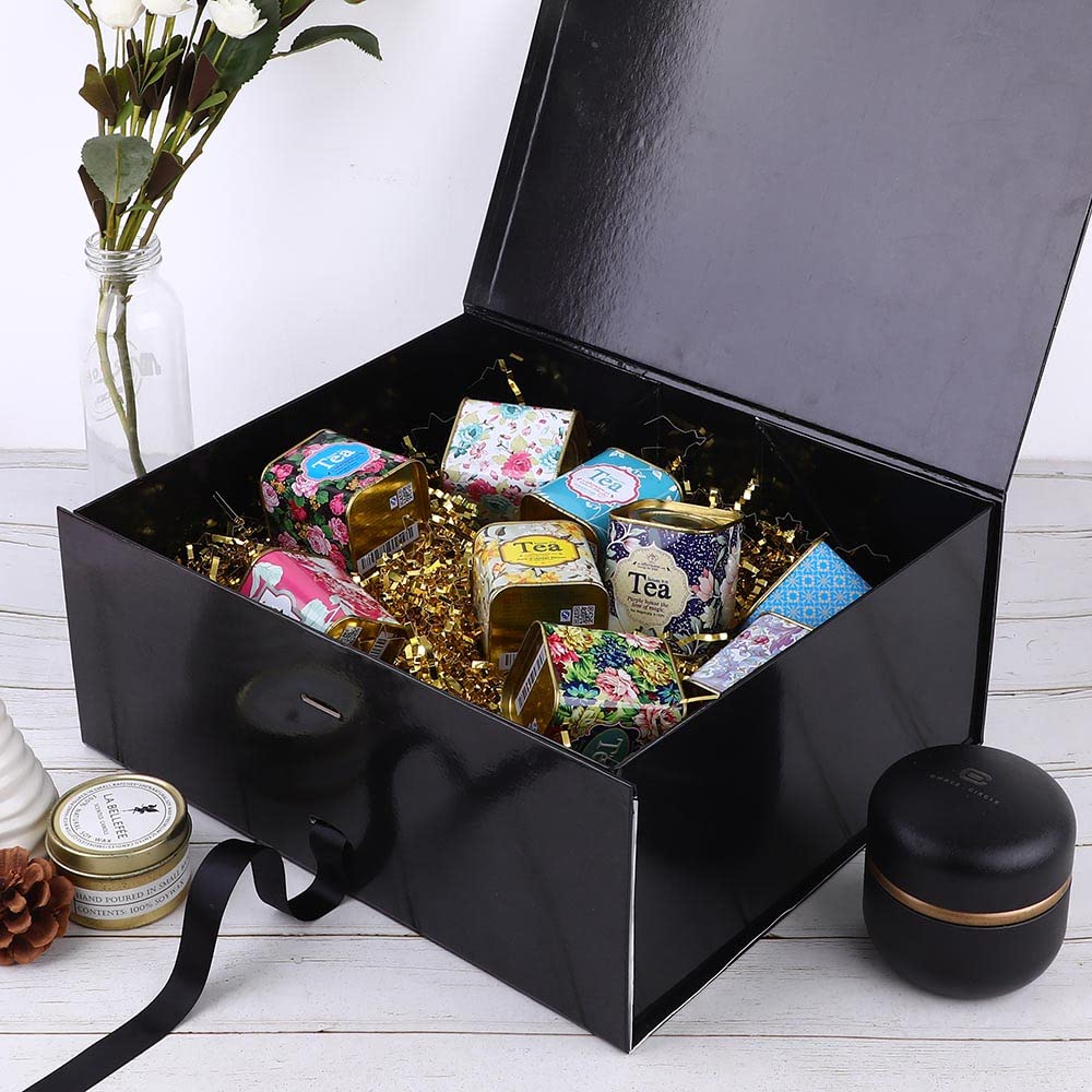 GoooodGift Black Large Gift Box 13x11x5.3 Inches,Luxury Gift Wrap Box with Lid Magnetic Closure, Rectangle Collapsible Boxes for Gift Packaging (Glossy Black)