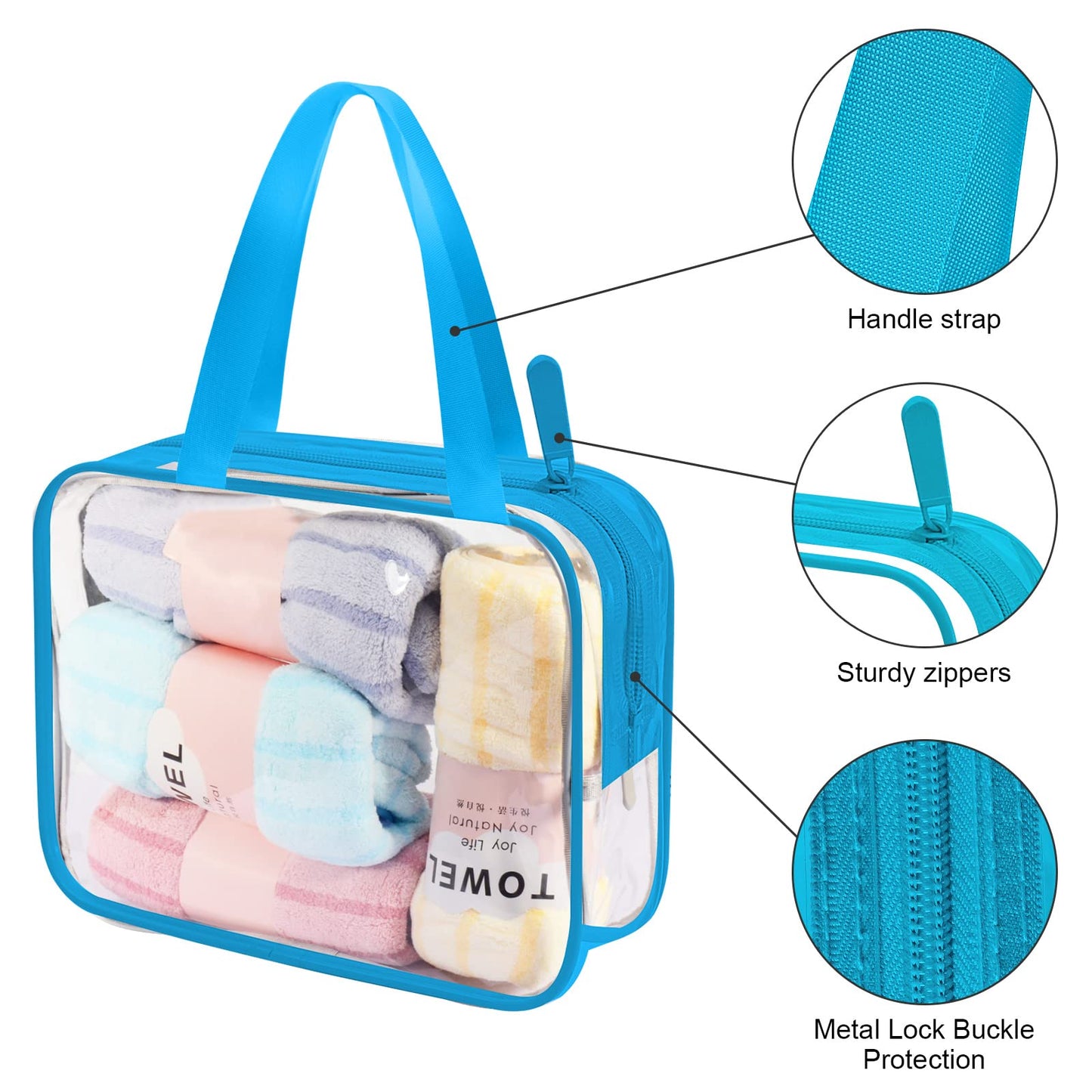 ANRUI Clear Toiletry Bag, 4 in 1 Travel Toiletry Bag, Large Capacity Waterproof and Leak-Proof Clear Makeup Bags, Airport Liquid Bag for Passing Through The Airport Security Quickly, Blue