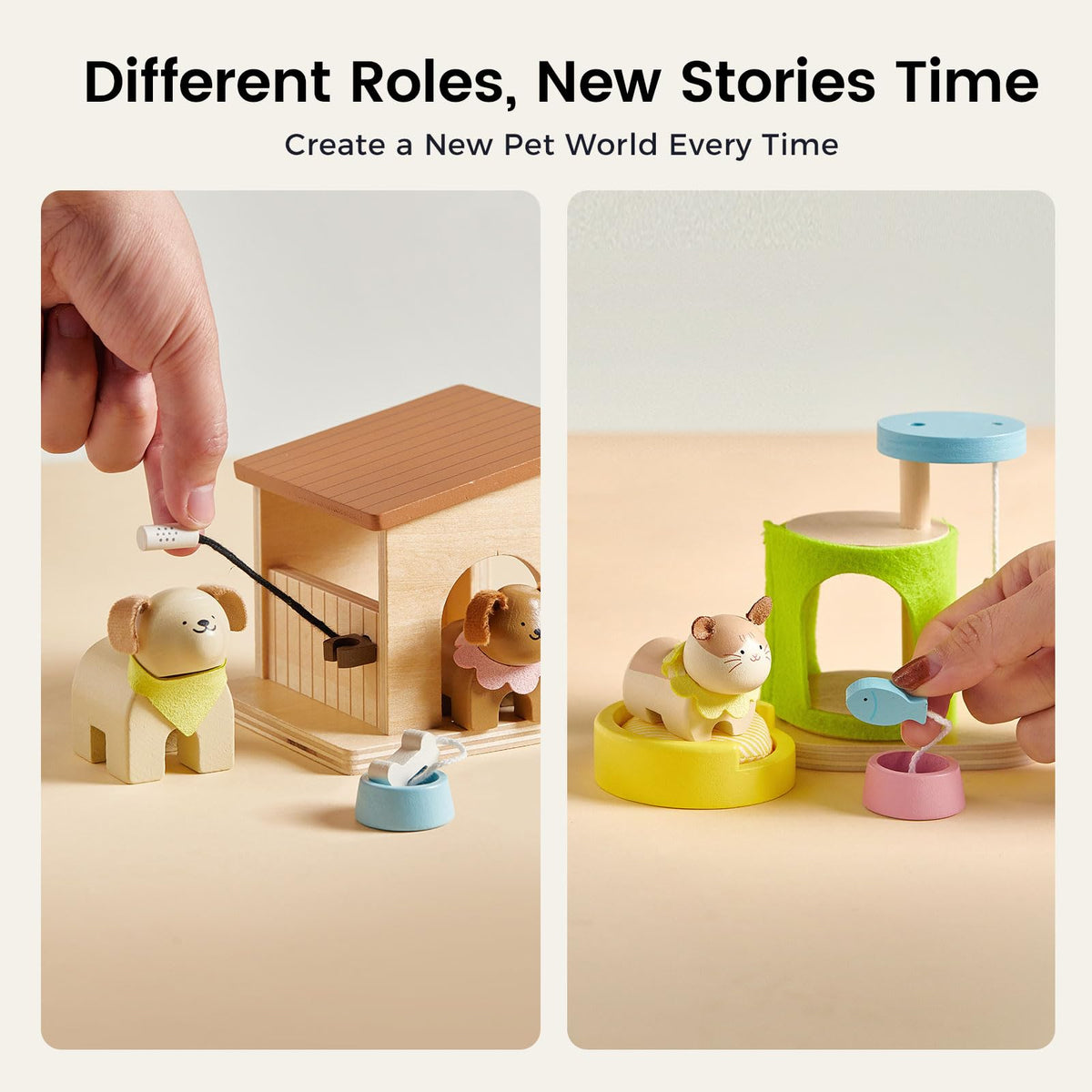 Tiny Land Wooden Dollhouse,Wooden Dollhouse Animal Set