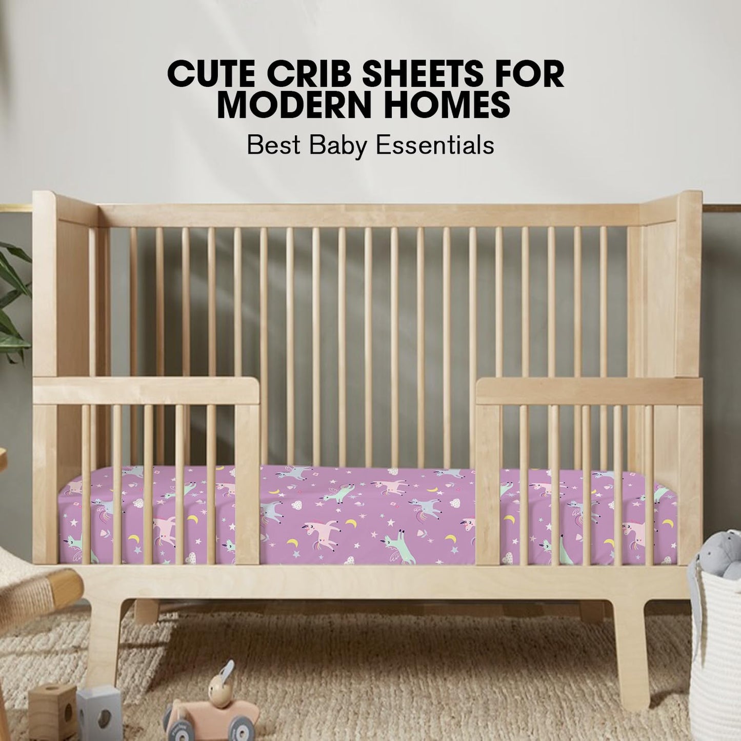 Little Grape Land Crib Sheets 2 Pack for Boys and Girls, Baby Neutral Crib Fitted Sheets for Standard Crib & Toddler Mattress, Super Soft Breathable Fitted Crib Sheet Set, Unicorn