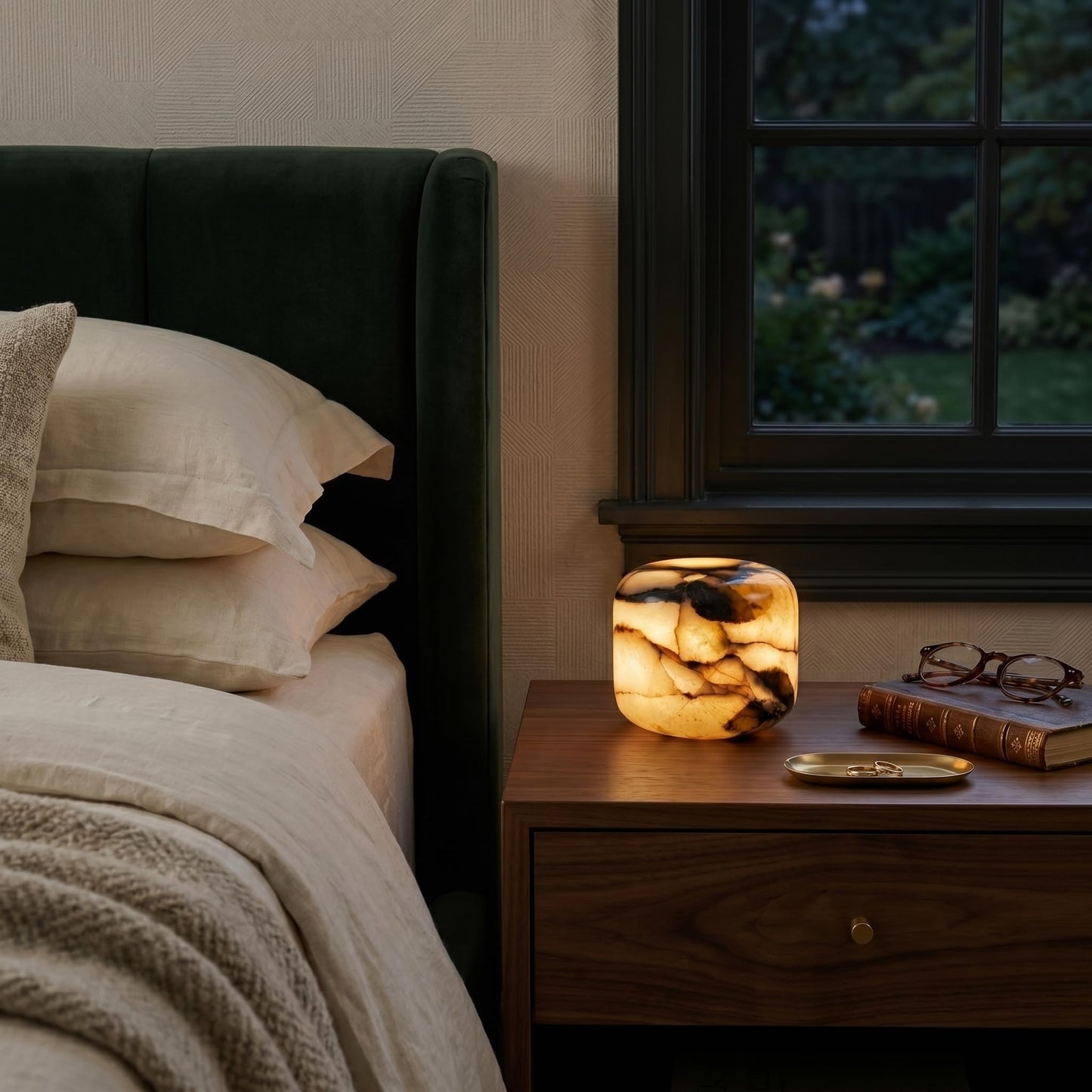 Lierlava Natural Marble Lamp, Cordless Rechargeable Tap Light, 3-Way Dimmable Ambient Stone Glow Lamp, Portable Zen Decor Gift for Bedroom Desk Shelf