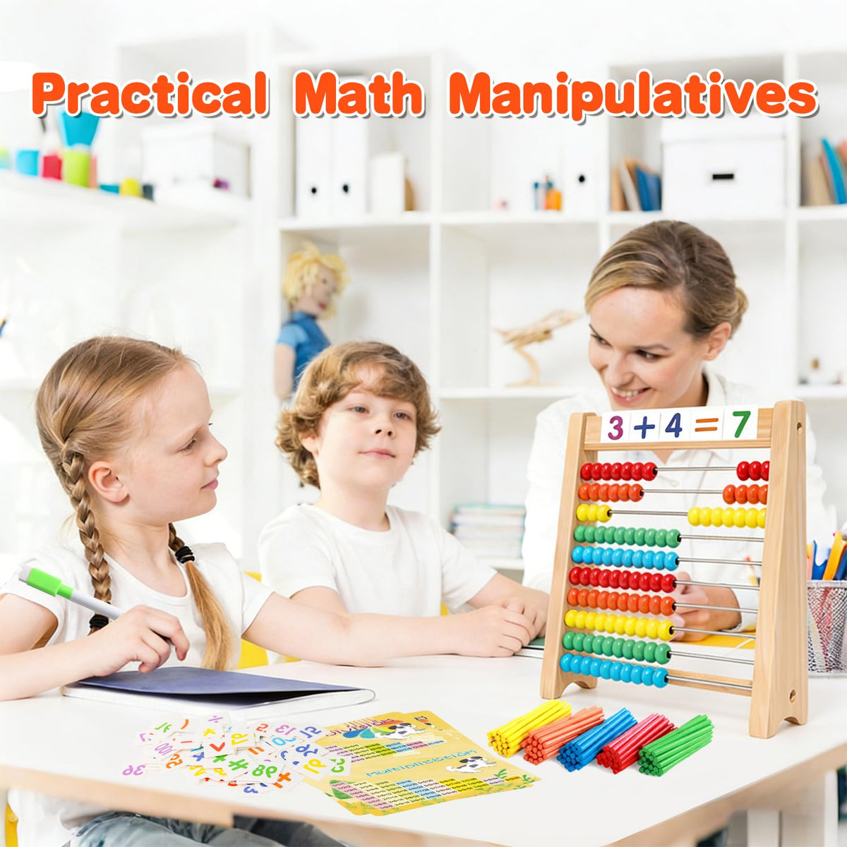 Wooden Abacus for Kids Math Games for Kids 5-7 Abacus Counters Homeschool Counting Toys for 3-5 6-8 Boys Girls Gifts Math Manipulatives Educational Learning Toys for 4 Year Old with Number Cards 1-100