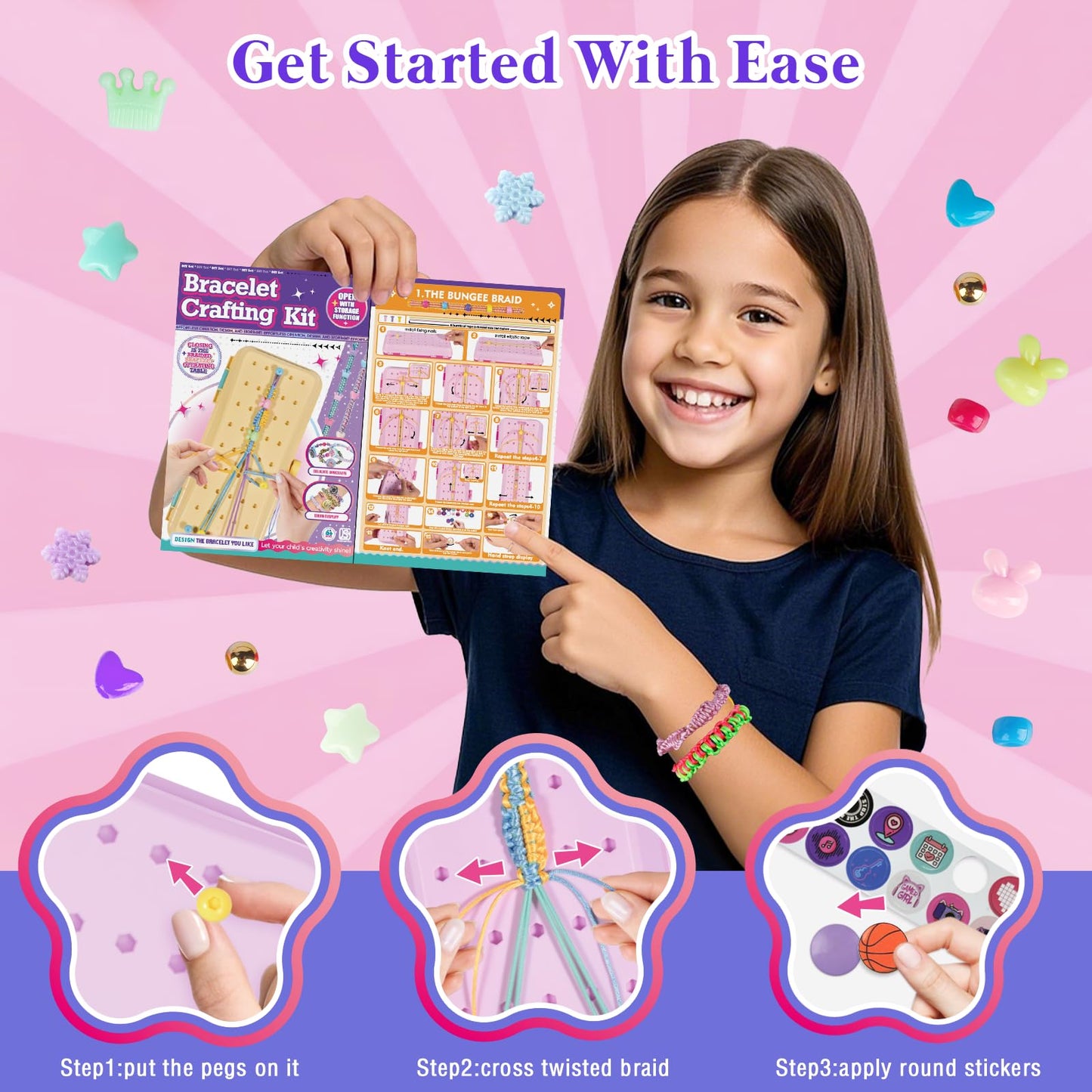 TingingYuli Friendship Bracelet Making Kit for Girls 8-12, DIY String Bracelet Maker with 3-Layer Storage Box, Arts and Crafts for Kids Ages 6-12, Easter Christmas Birthday Gift Set