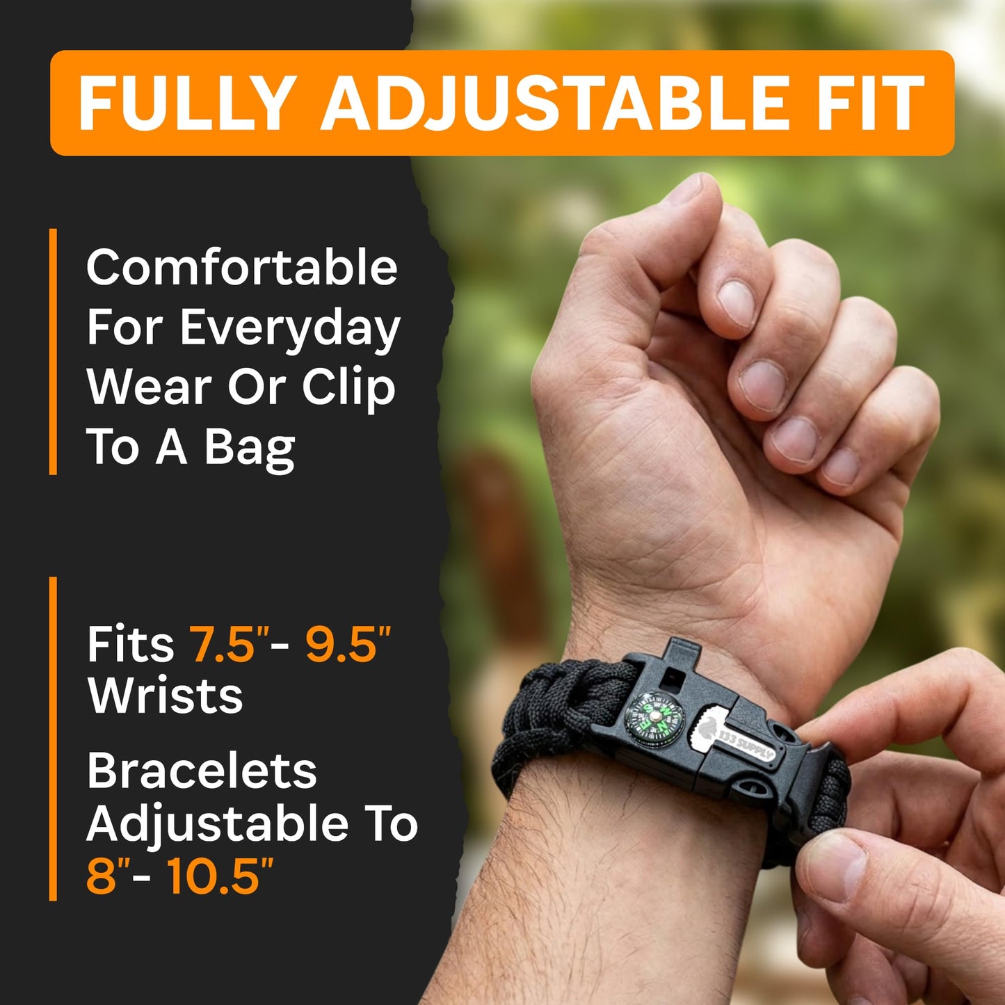 133 SUPPLY Tactical Paracord Compass Hiking Survival Bracelet Men Dad Gifts Camping Accessories Hiking Gear Women Hunting Gear Fishing Essentials Flint Steel Tool Fire Starter Kit Whistle Bear Safety