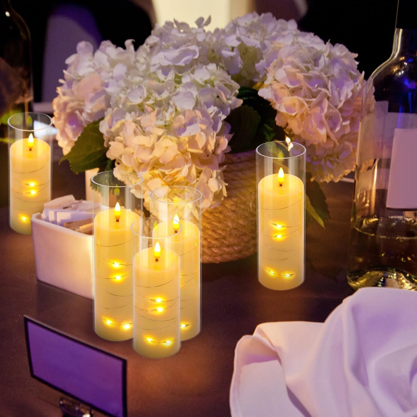 Grcdoyvl 24-Piece Ivory Flameless LED Candles with Remote, Embedded Fairy Lights for Christmas Decor. Battery-Powered with Timer, Safe & Elegant for Cozy Romantic Home, Wedding, Party.