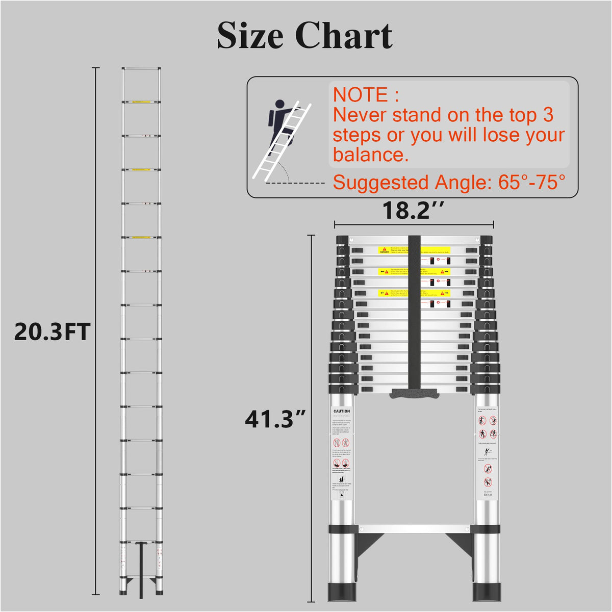Telescoping Ladder, 20.3 FT Aluminum Extendable Ladder, 330 Lbs Capacity, Collapsible Folding Ladder for House, Roof, RV & Travel Trailer (Silver)