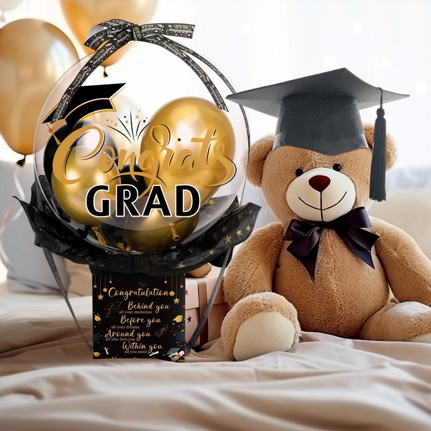 MiniInflat Black Gold Graduation Pull Money Balloon Box Gift Surprise Kit for Cash Graduation Party Balloon Set Class of 2026 Graduates Gifts for College High School Grad Party Decorations Supplies