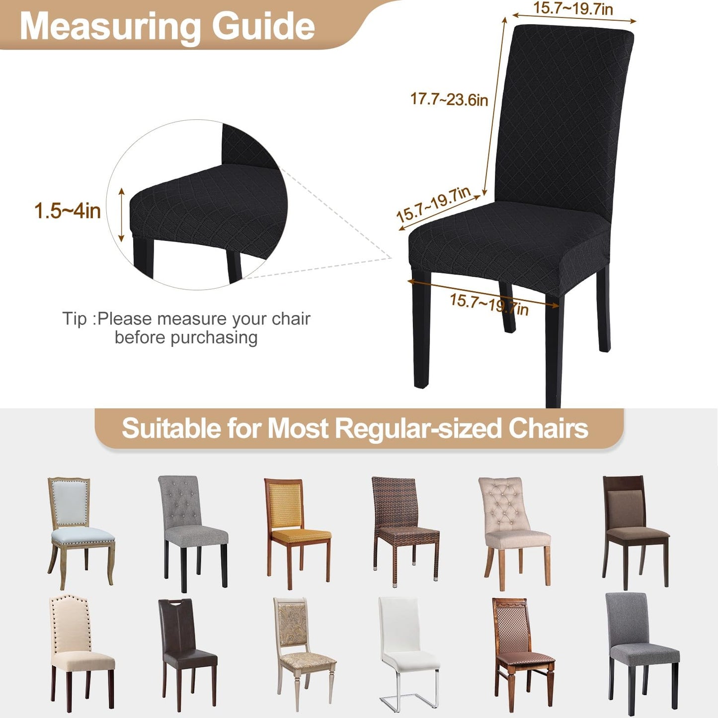 SearchI Dining Room Chair Covers Set of 4, Stretch Jacquard Parsons Chair Slipcovers Removable Washable Kitchen Chair Protector Cover for Dining Room, Hotel, Ceremony (Black Rhombus)